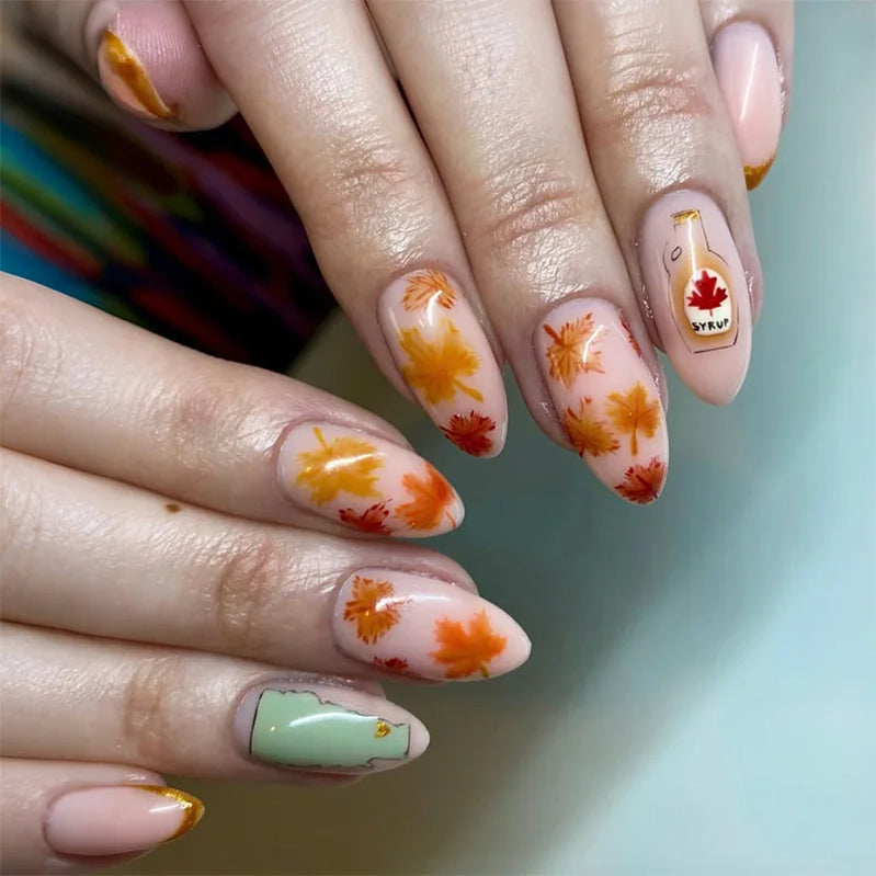 24Pcs Mid-length Almond False Nails with Red Pink Dot Design Press on Fake Nails for Woman Detachable Full Cover Nails Tips Art