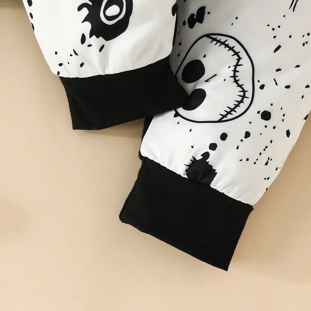 Halloween Baby Boy 2Pcs Outfits Grimace Letter Printing Hooded Long-sleeved Top and Bodysuit Elastic Pants set Fall Clothes