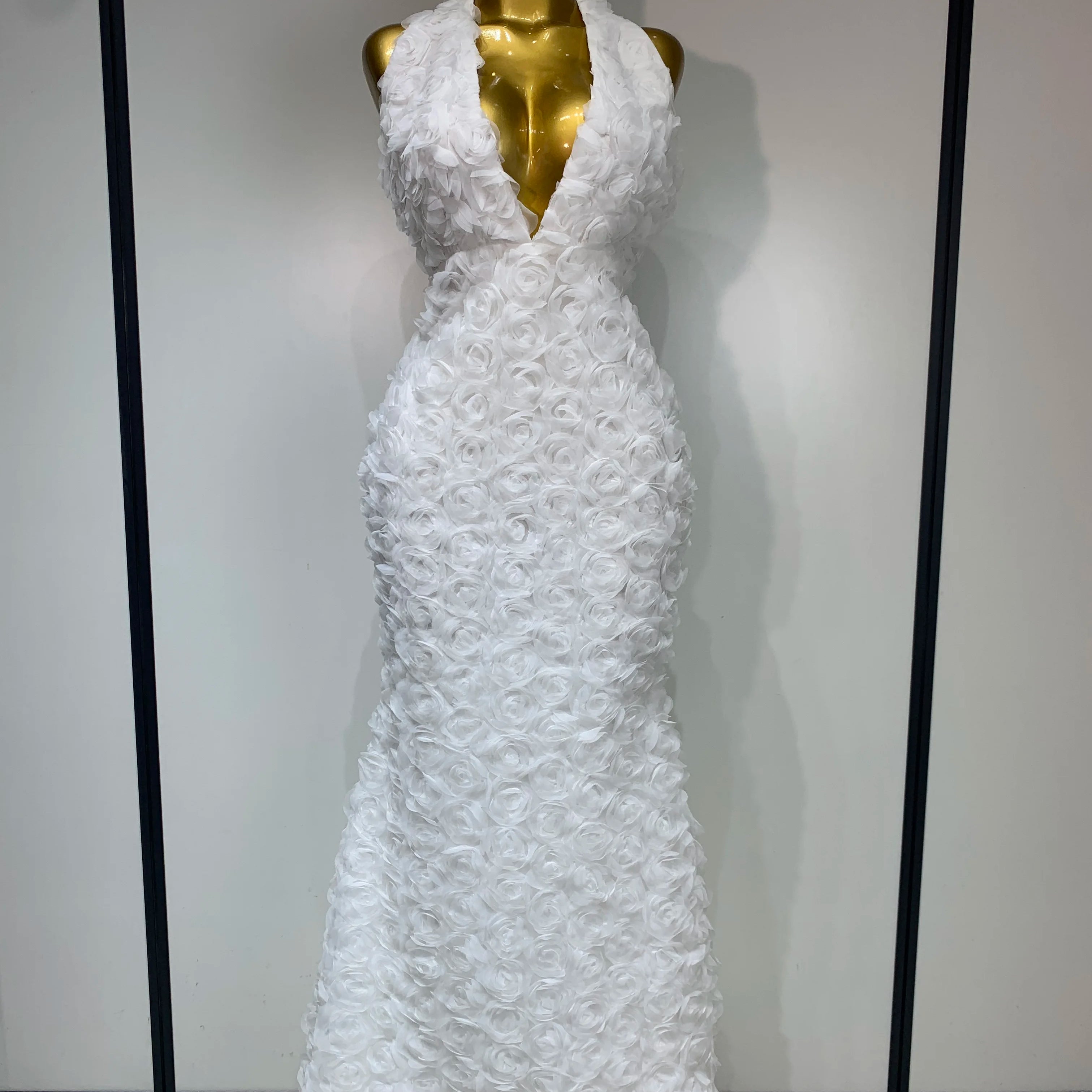 Women Sexy Backless Halter V-neck Florals Bodycon Long Dress Celebrate White Elegant Evening Party Luxury Birthday Outfit