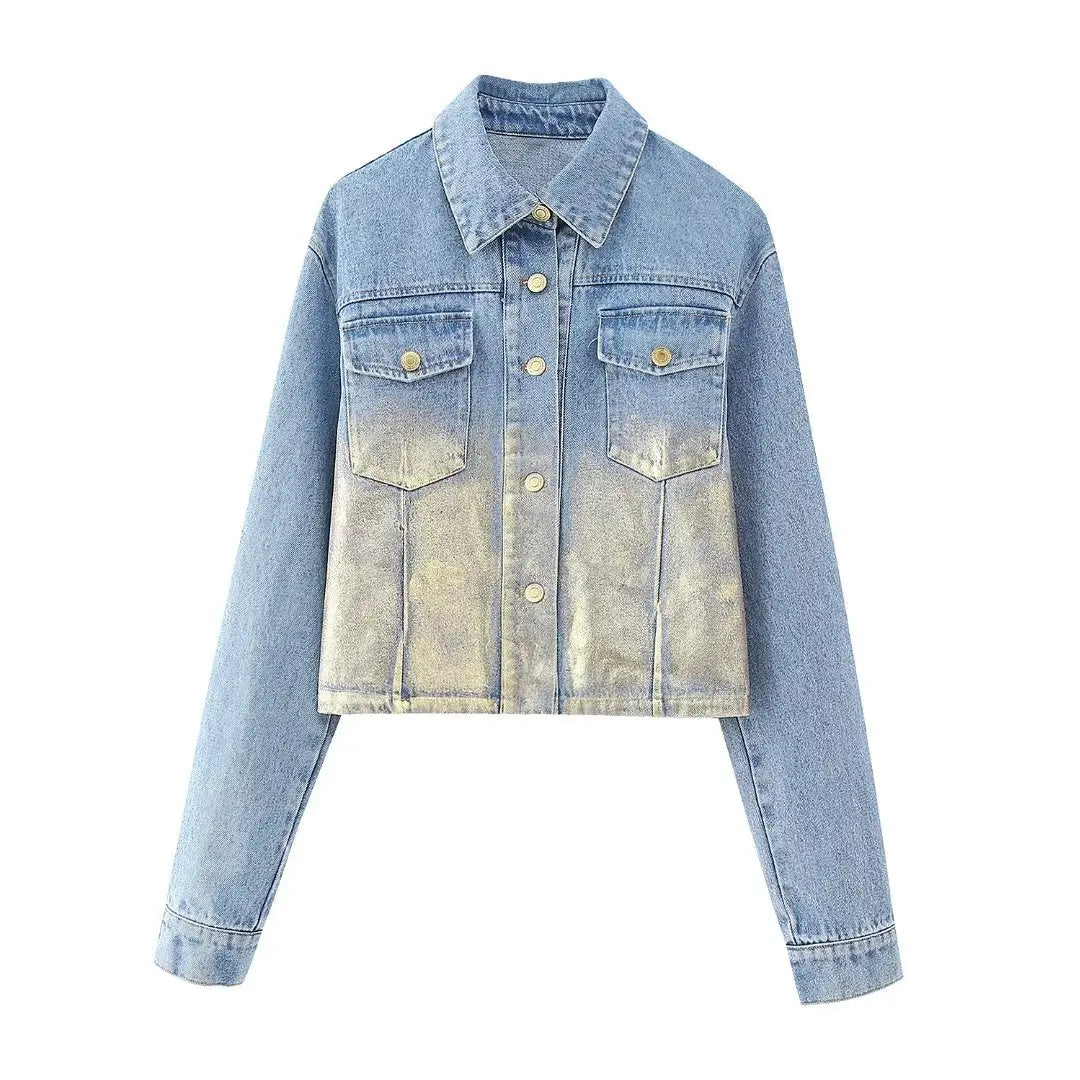 Tie Dye Fashion Denim Jackets For Women Lapel Long Sleeve Single Breasted Cropped Coat Women's Jacket Streetwear Coats Y2k Tops Denim 01