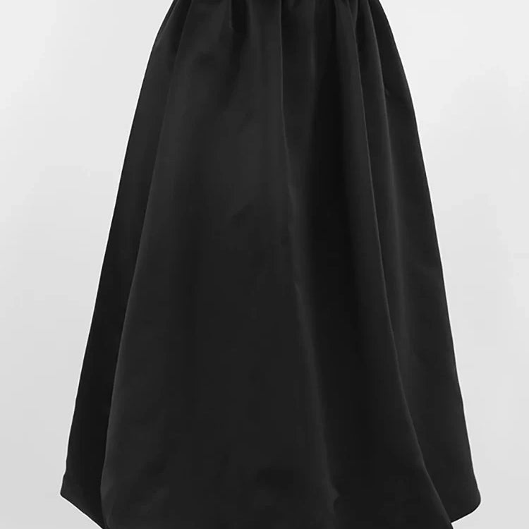 Mnealways18 Elegant Women White Ball Gown Skirts Chic Women Party High Waist Midi Skirts Spring Pleated Long Skirts Female Black