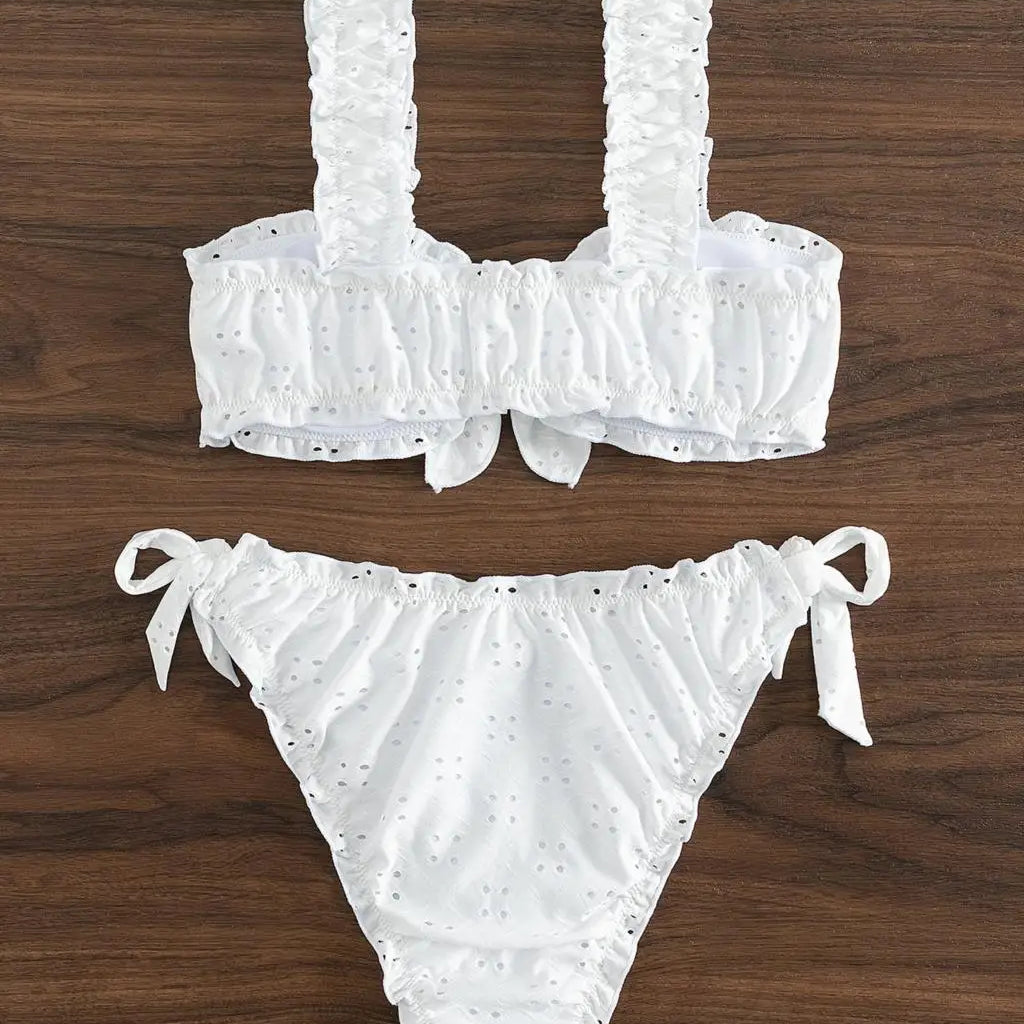 Schiffy Knot Front Tie Side Bikinis White Swimsuit Women Swimwear Female Sexy Bathers Bathing Swimming Swim Suit Beachwear