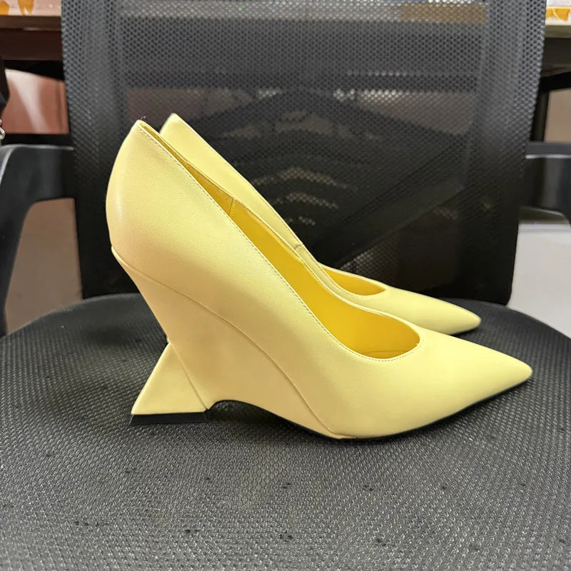 Runway Women Heels Pumps 2025 Designer Shoes Patent leather Pointed Toe Slingback Shallow Luxury Brand Strange Heel Woman Shoes