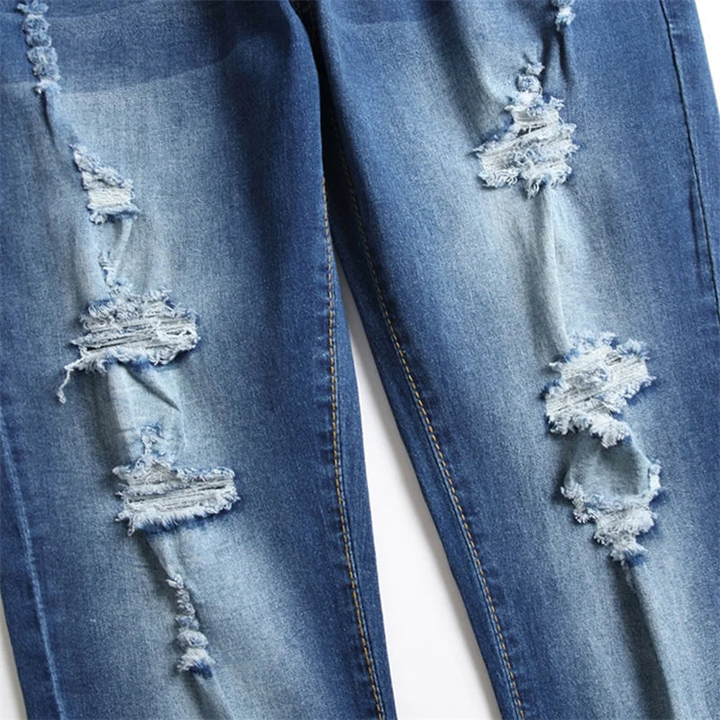 Women Fashion High Waist Stretch Ripped Jeans Lady Y2K Pencil Denim Pants Streetwear Tight Narrow Leg Mom Casual Skinny Trousers