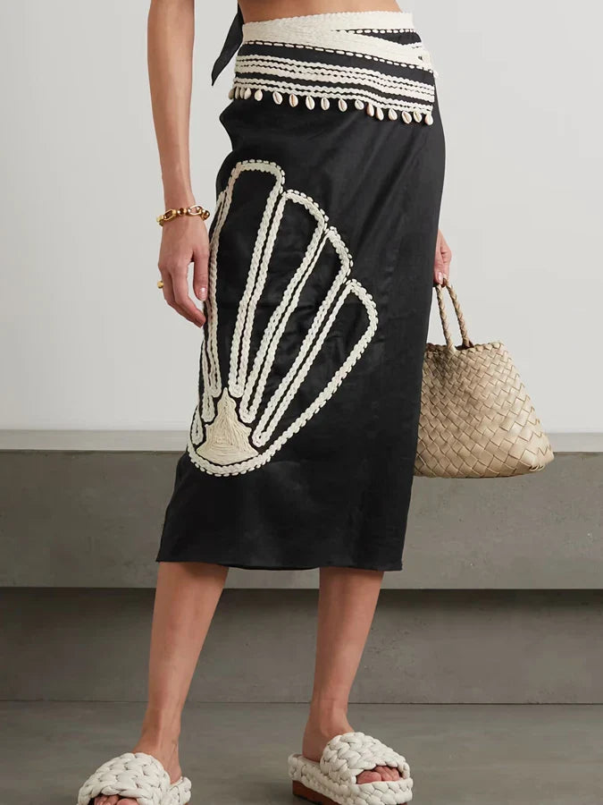 Bathing Suit Women Black Simple Print Fashion Swimsuit Sexy Printed Bikini High Waist Swimwear Two-piece and Skirt Beach Outfits QD2