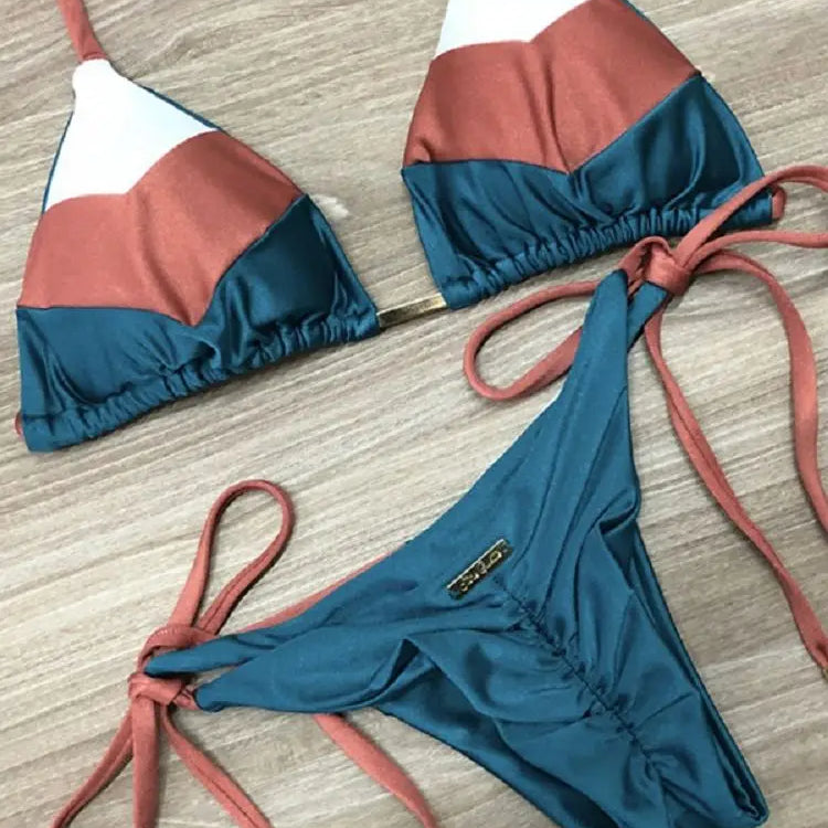 Sexy Halter Swimsuit Women Thong Micro Bikini Push Up 2023 Brazilian Bikini Tropical Plant Print Swimwear String Mini Swimsuit lv zong bai