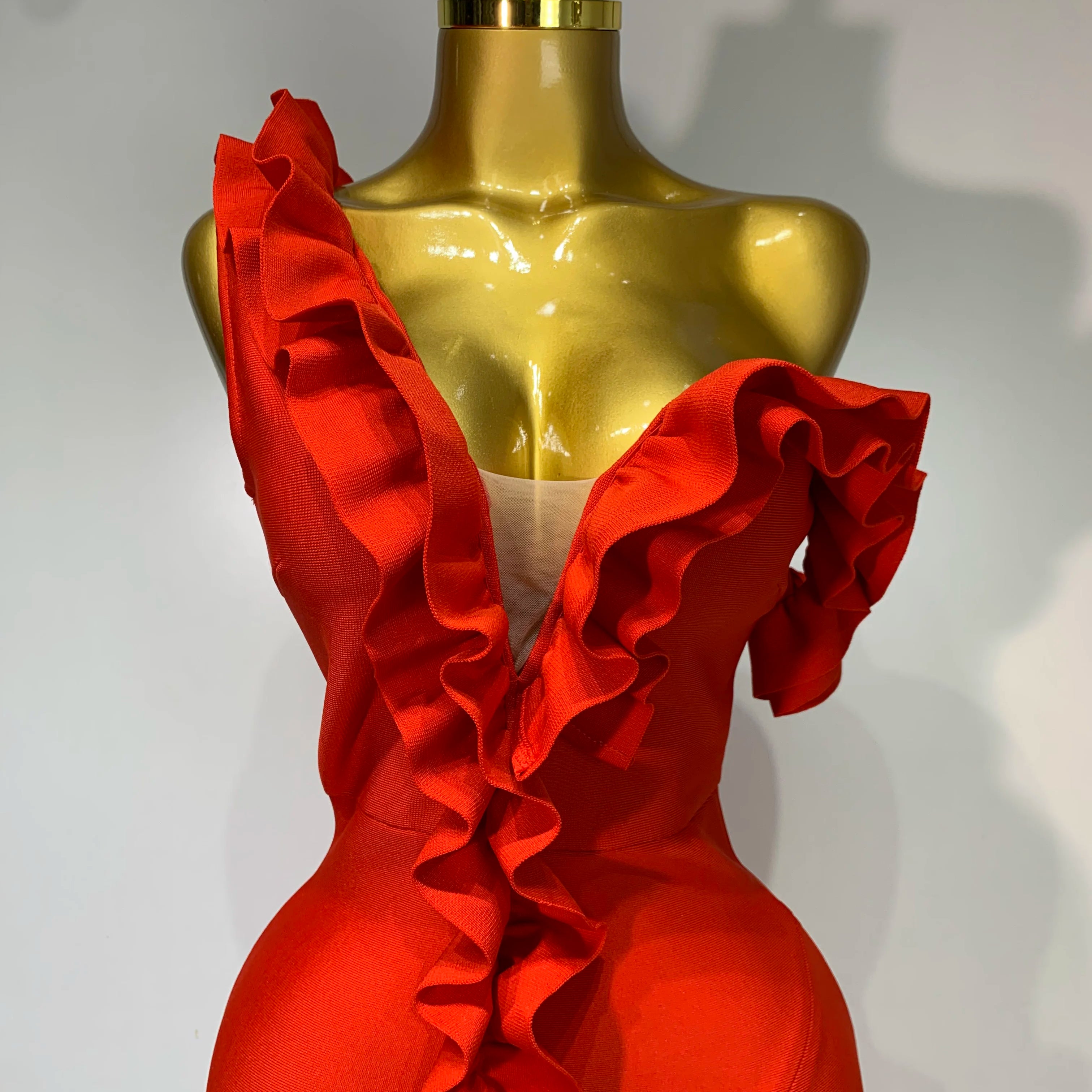 Women Sexy Off Shoulder Ruffles Midi Bodycon Bandage Dress 2025 Knitted Celebrity Elegant Evening Luxury Club Party Dresses