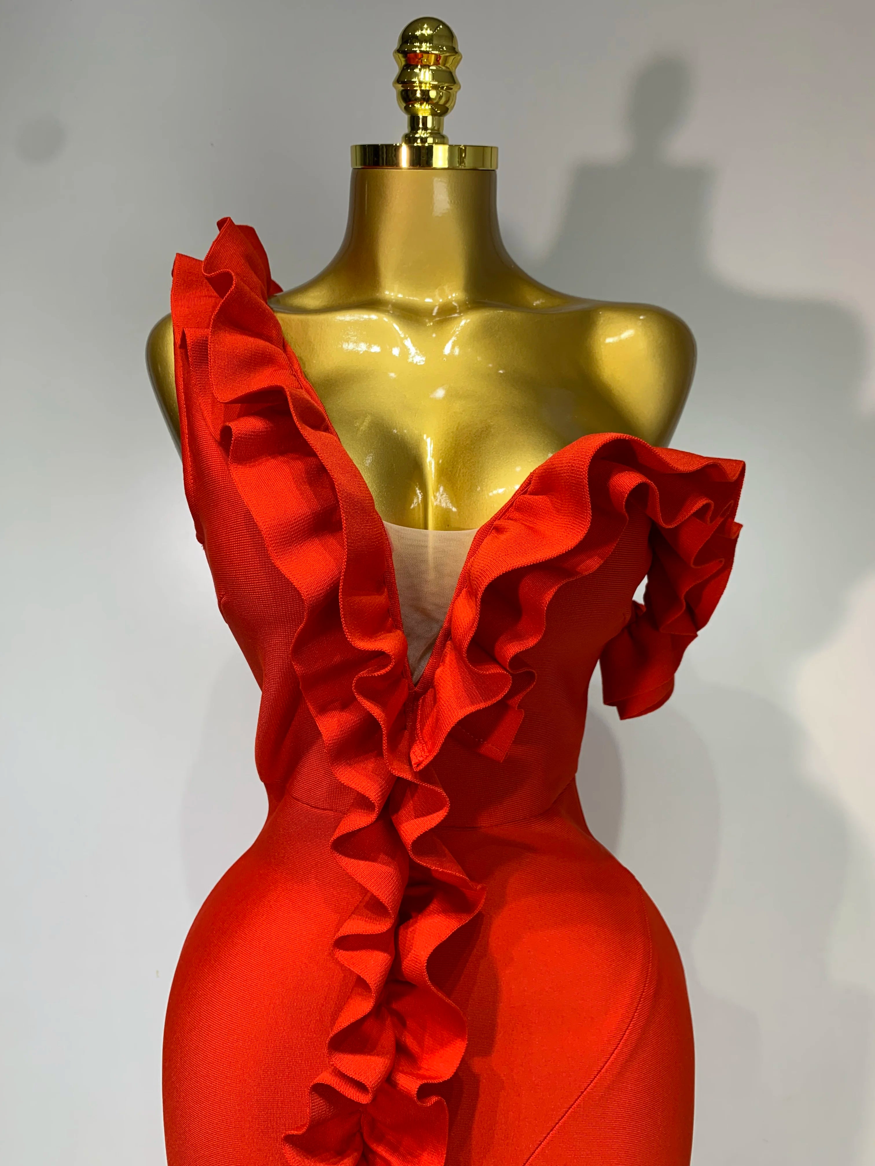 Women Sexy Off Shoulder Ruffles Midi Bodycon Bandage Dress 2025 Knitted Celebrity Elegant Evening Luxury Club Party Dresses