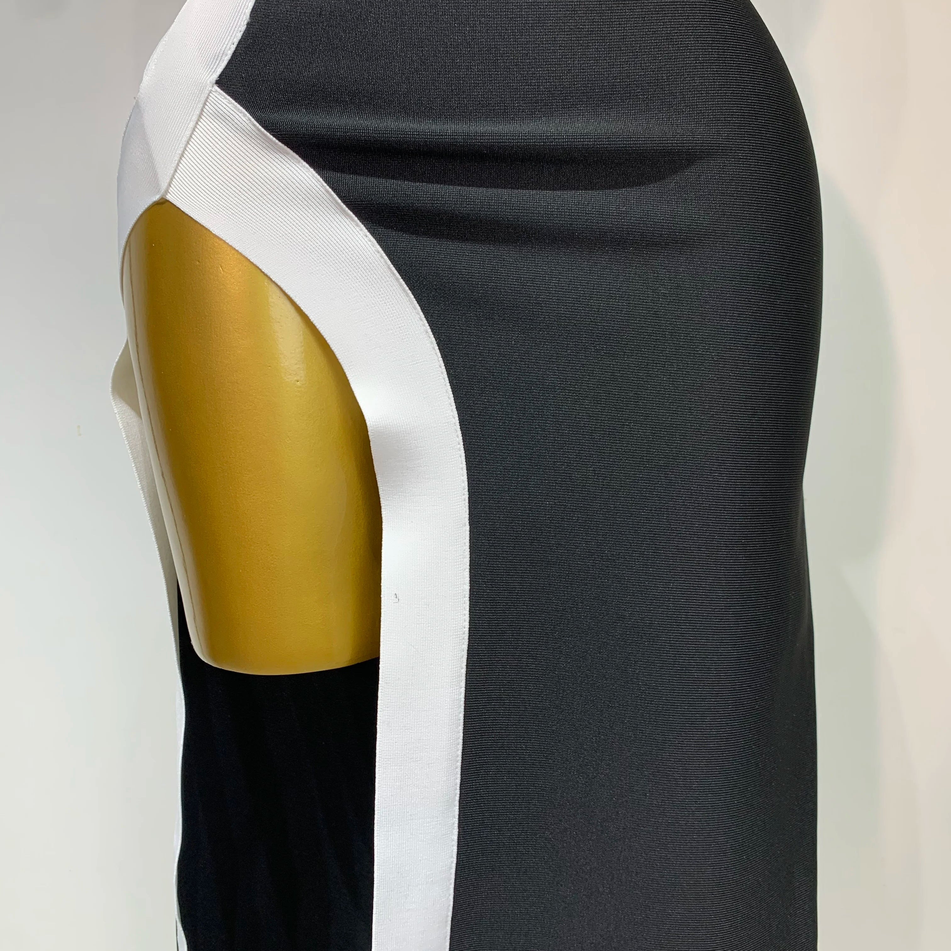 Women Sexy One Shoulder Split Black White Patchwork Bandage Bodycon Dress  Celebrity Elegant Evening Party Birthday Outfit