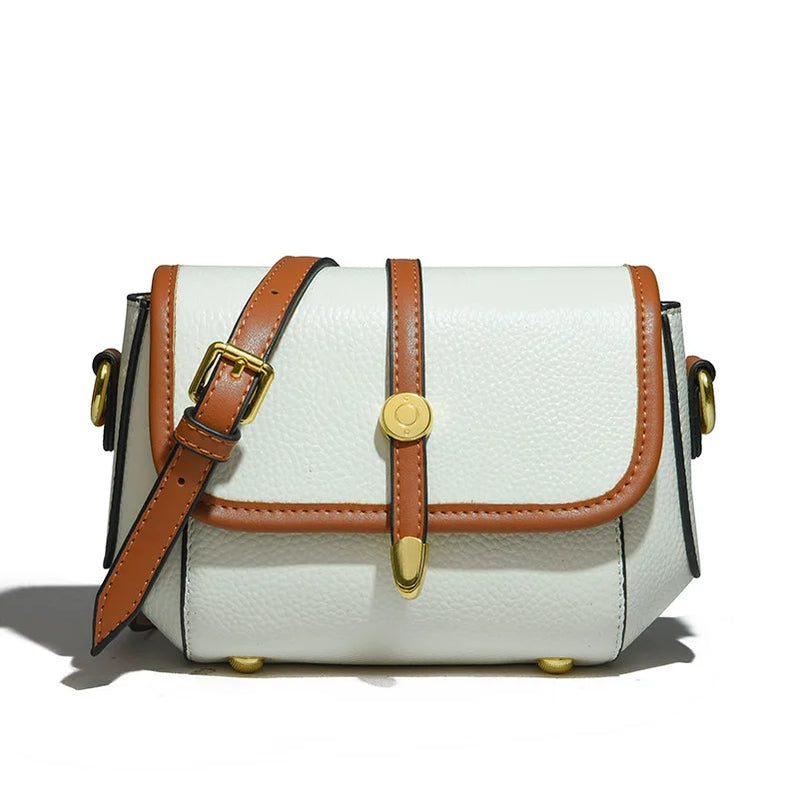Leather Women Crossbody Shoulder Bags Luxury Solid Color Cow Leather Handbag Female Messenger Tote Bag Beige Mini(Max Length<20cm)