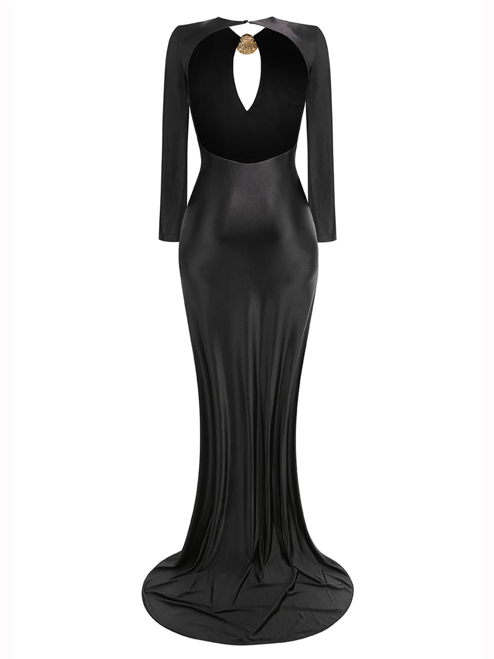 Elegant Solid Women Long Sleeved Floor Length Dress Sexy Party Backless Slim Female Maxi Dresses 2025 Summer New Chic Lady Robe