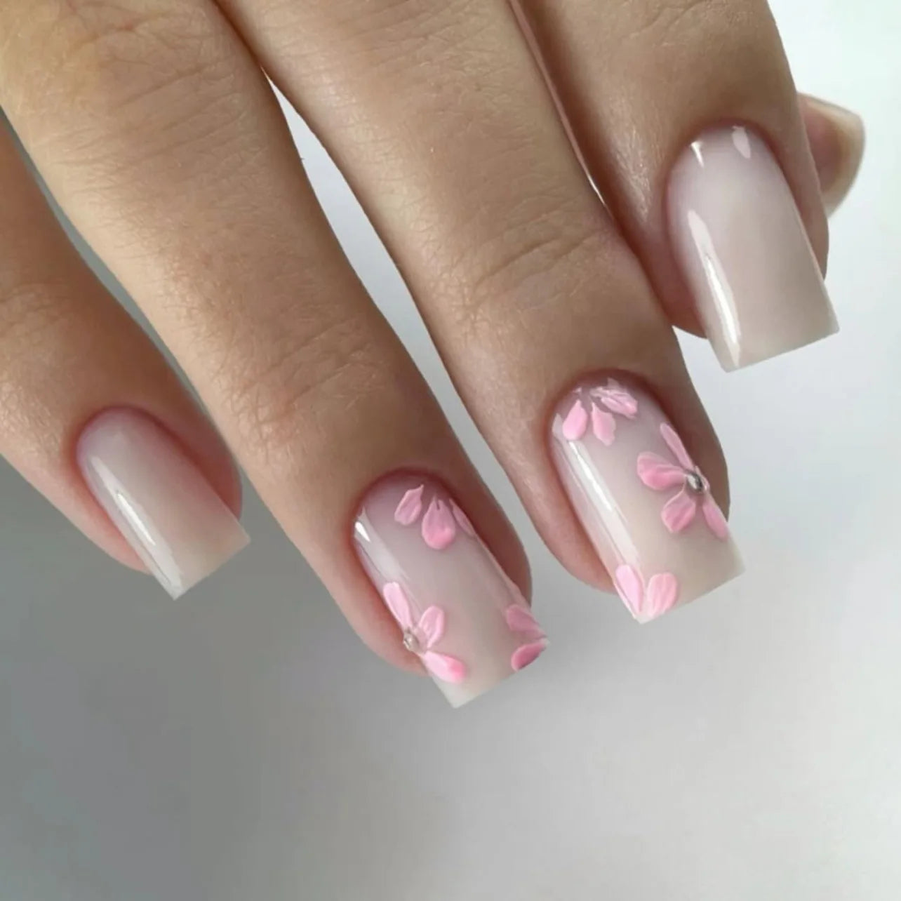 Mid-length Coffin Fake Nails 24Pcs White French Tip Ballerina Press On Nail Pink/White Flower Printed Spring/Summer DIY Manicure