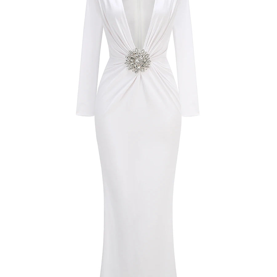 VC Black Maxi Dresses Women Sexy Deep V Neck Long Sleeves Gowns Runway Party Wear 2024 Spring New Fashion