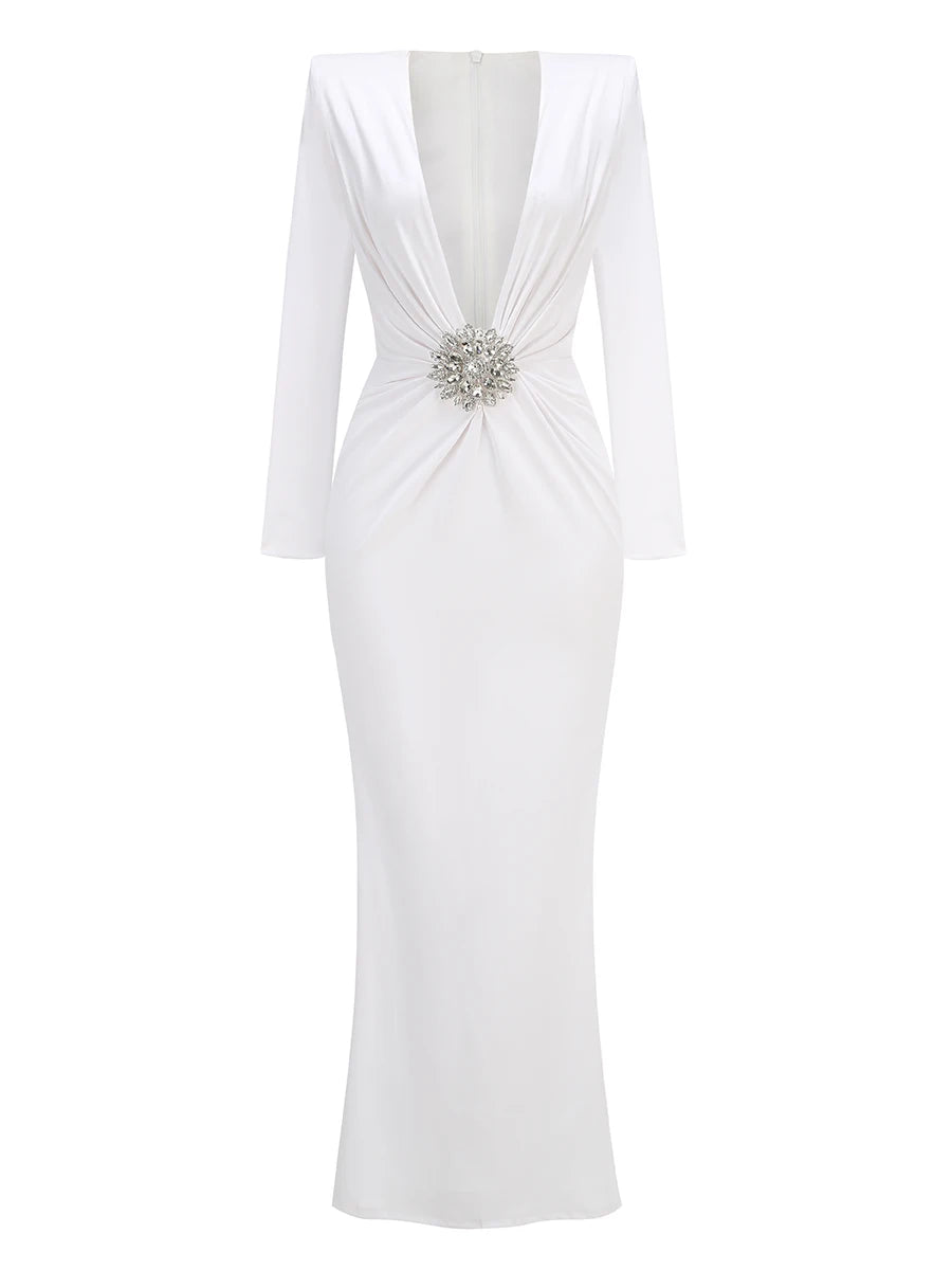 VC Black Maxi Dresses Women Sexy Deep V Neck Long Sleeves Gowns Runway Party Wear 2024 Spring New Fashion