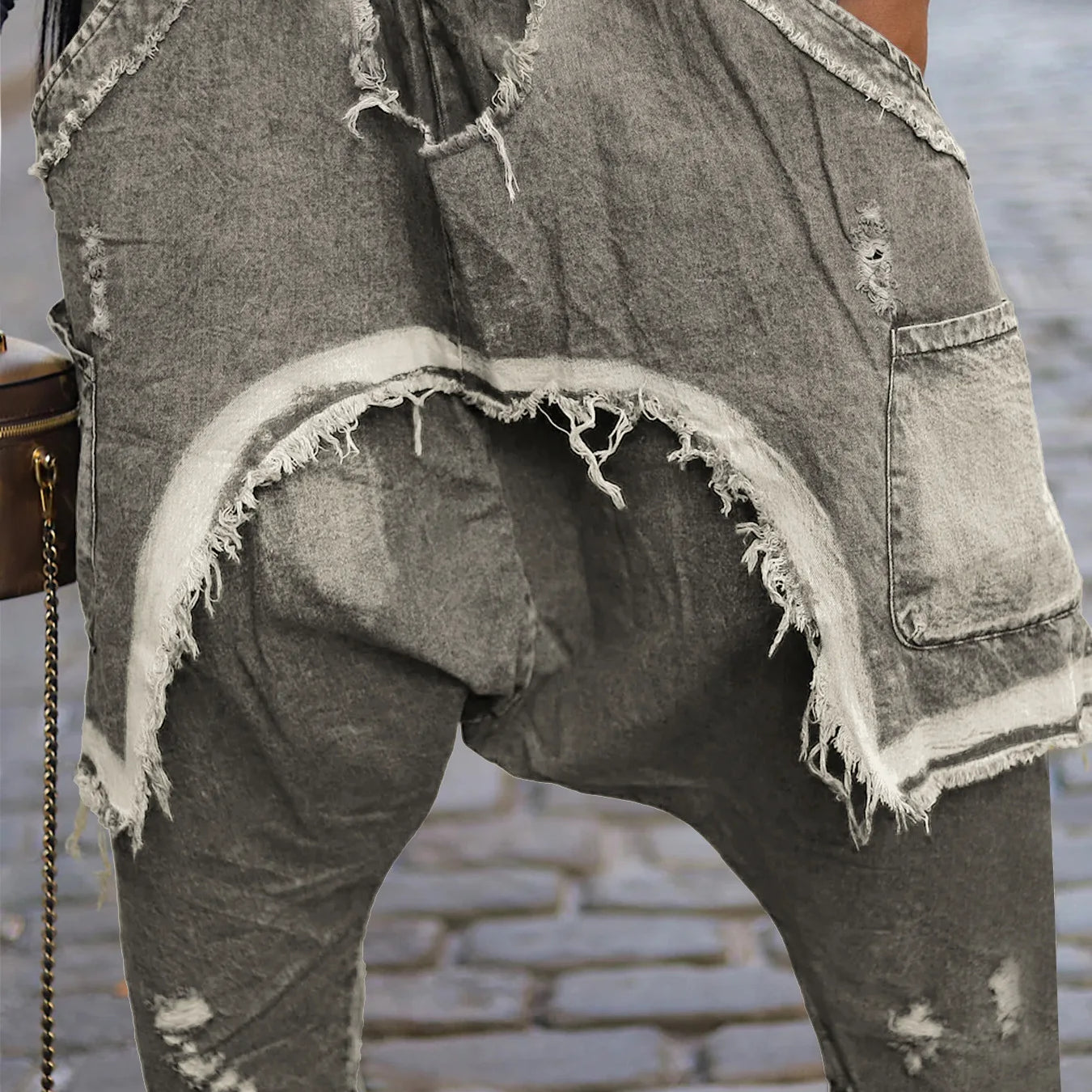 CM.YAYA Women Streetwear Ripped Out Hole Denim Pants 2025 Fall Autumn Loose Safari Style Cargo Harem Hip Hop Jeans