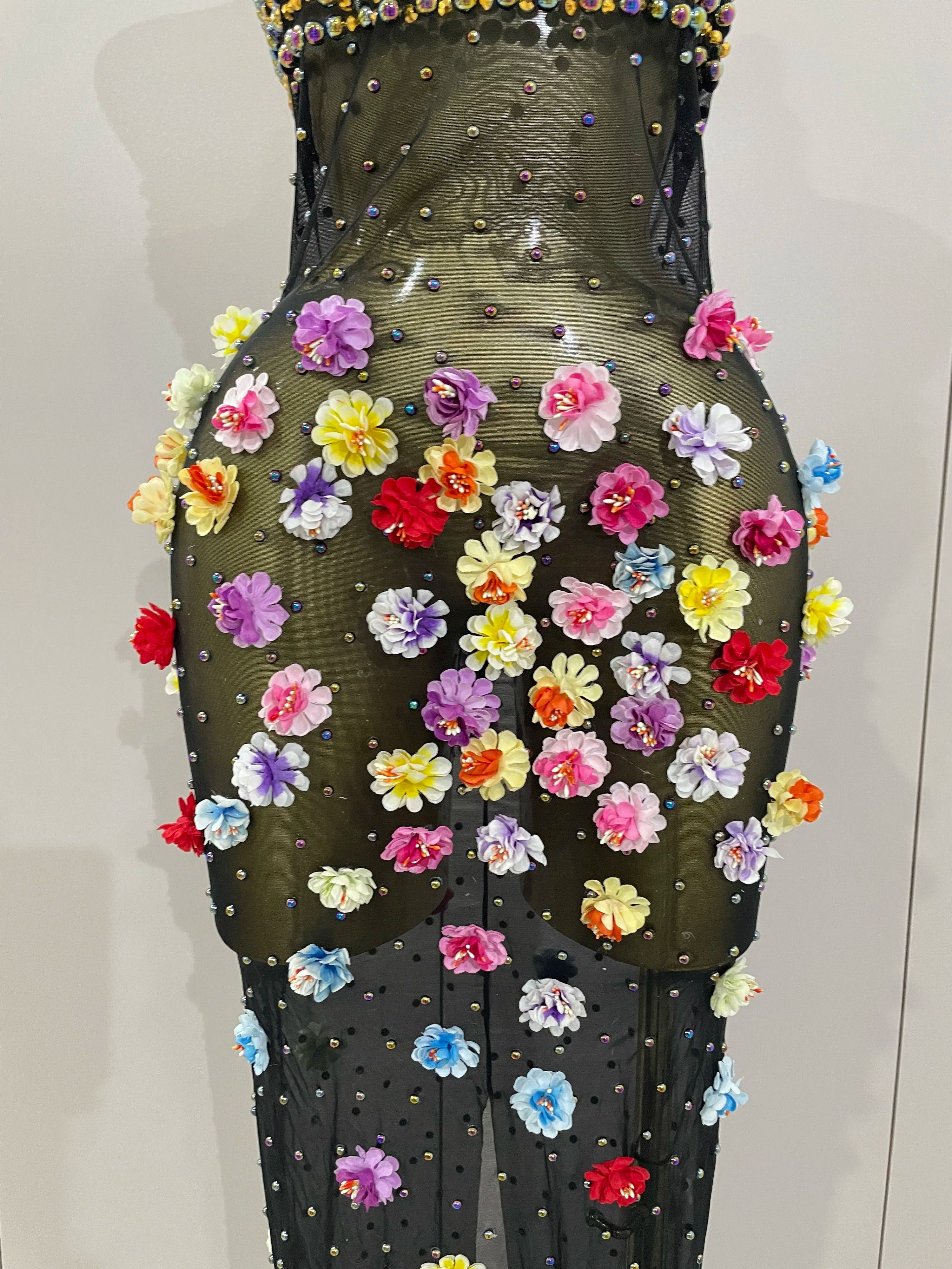 Sparkly Rhinestones Flowers Sexy See Through Long Dress 2025Women Birthday Celebrate Wedding Evening Prom Dress Photo Shoot Wear