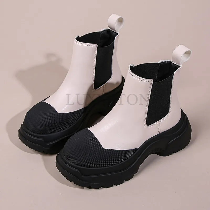 Women Ankle Mid Heels Chelsea Boots Gladiator Motorcycle Boots New Trend Winter Fashion Goth Shoes Walking Zapatos Mujer