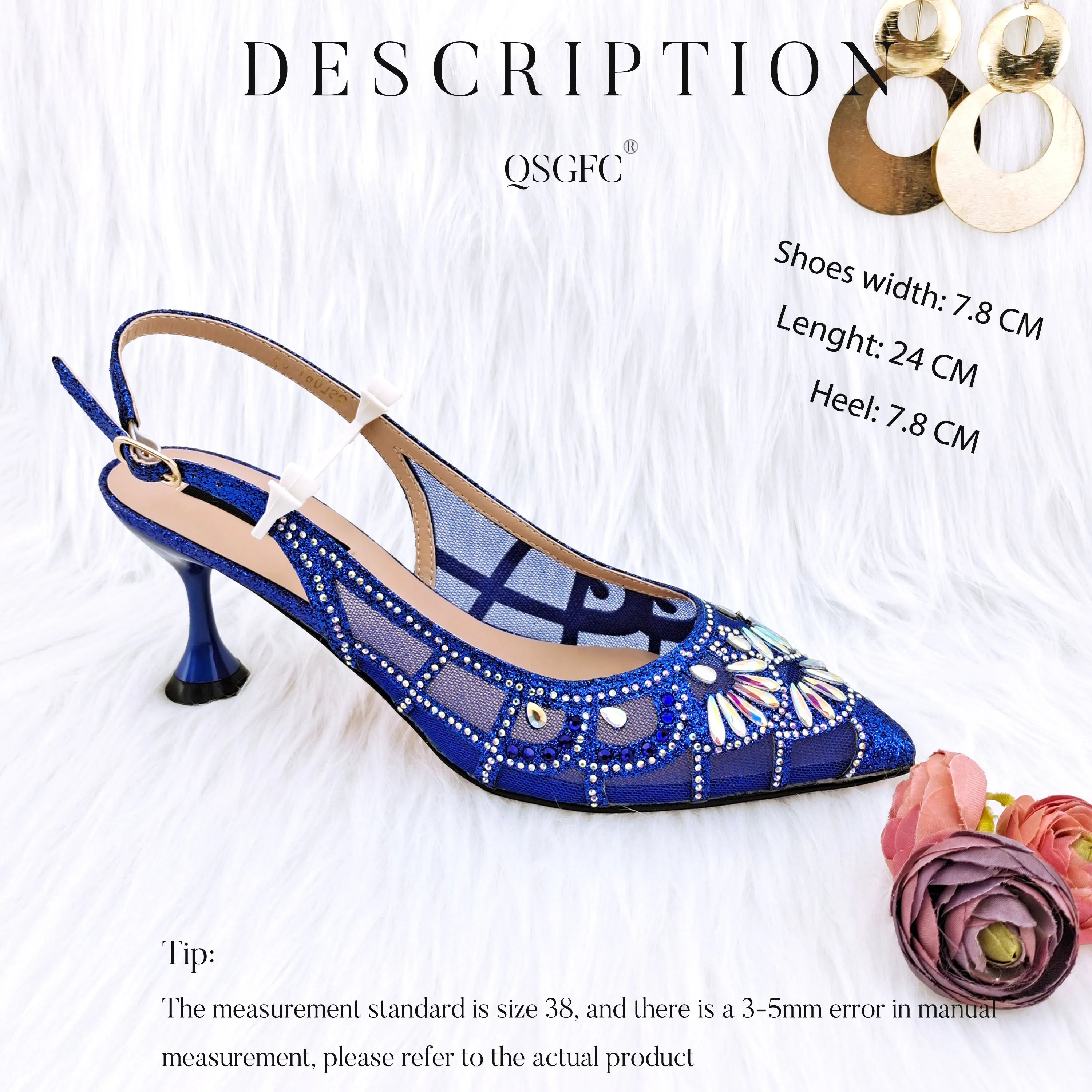 Hiking Sandals Women's Elegant Party Shoes High Heels Hollow Shoe Pocket Design with Shiny Rhinestone Decoration ONLY SHOES R.BLUE