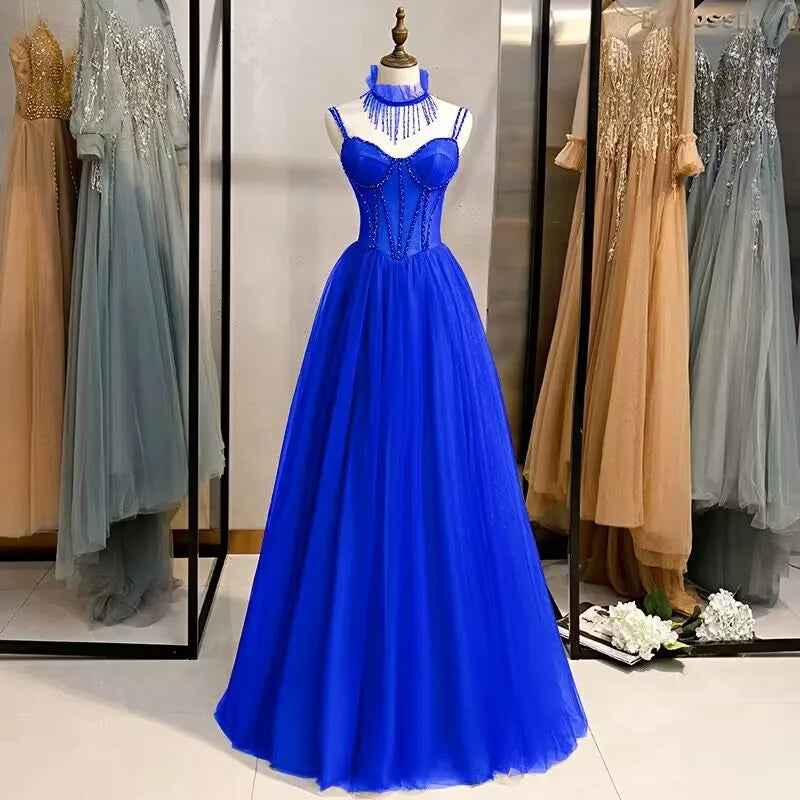 Prom Party Dresses Sexy See-Through Bodice Floor Length Evening Dress Formal Occasion Gown