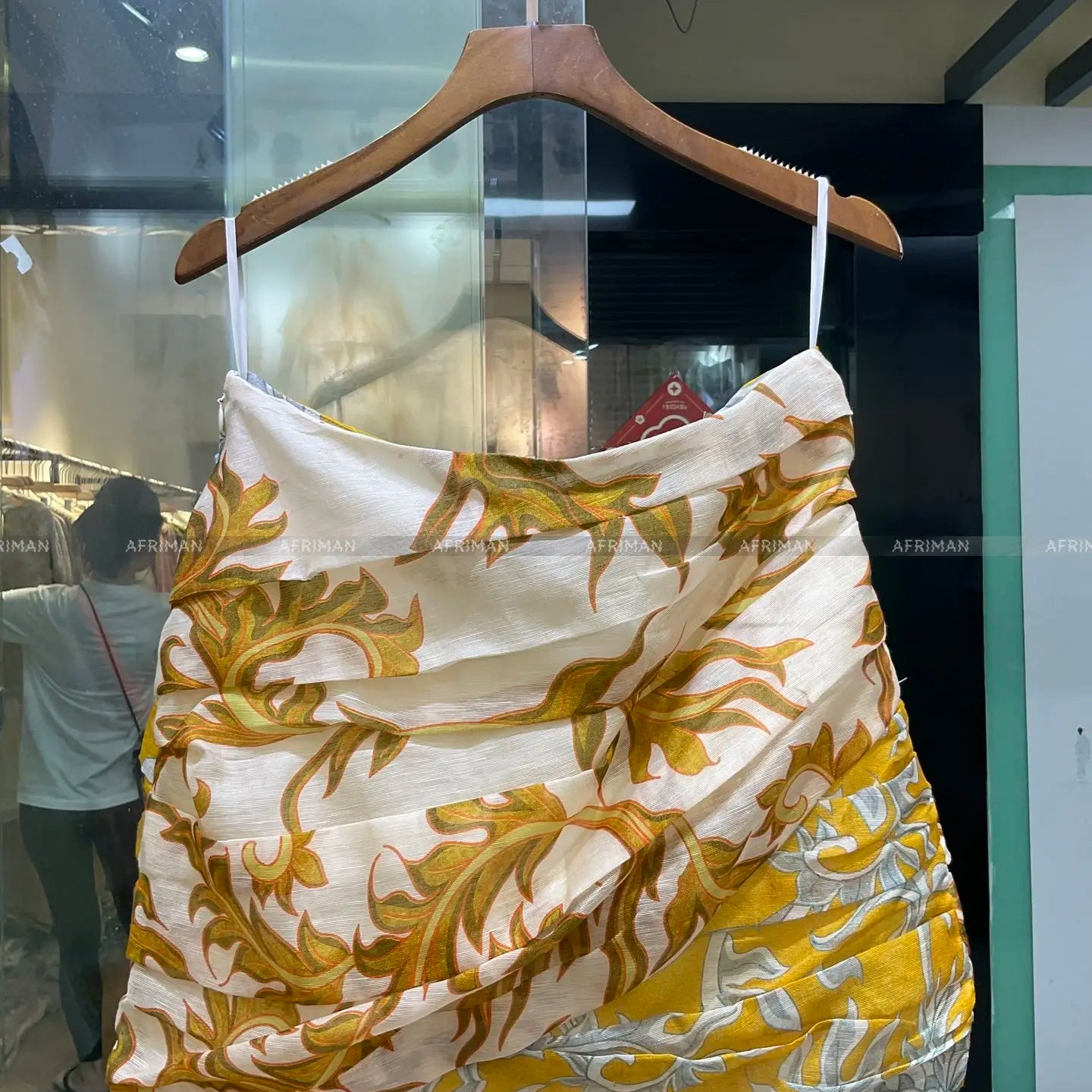 Women Position Printed Lantern Sleeve Lapel Loose Linen Shirt + Pleated Buttocks Wrapped Short Skirt Set