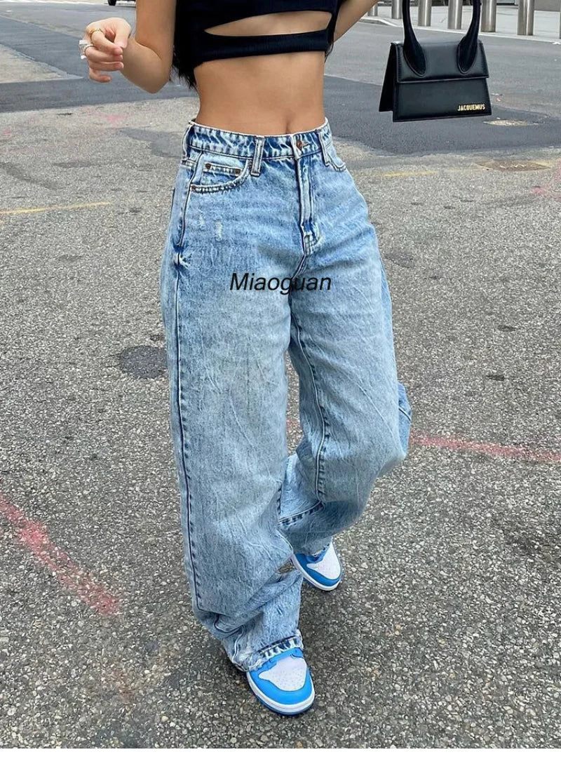 Low Rise Jeans Women Baggy Autumn Fashion Straight Leg Pants Y2k Denim Trousers Blue Vintage Mom Loose Low Waist Jeans Blue