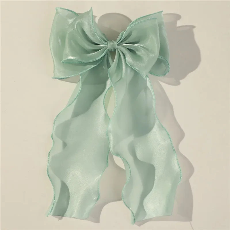 Sweet Chiffon Bow Hair Clips Girls Blue Shining Satin Bowknot Hair Clips Ribbon Bow Barrette Hairpin Grip Ponytail Clip Headwear green