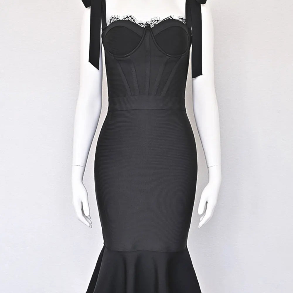 Sexy Women'S Lace Patchwork Bandage Dress Spaghetti Strap Lace Up Sleeveless Bodycon Backless Midi Dress Evening Party Vestidos