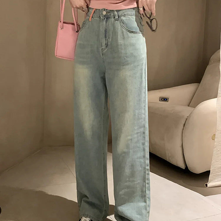 Light Color Niche High Waist Drape Soft Jeans Korean Version of Thin Straight Pants Women