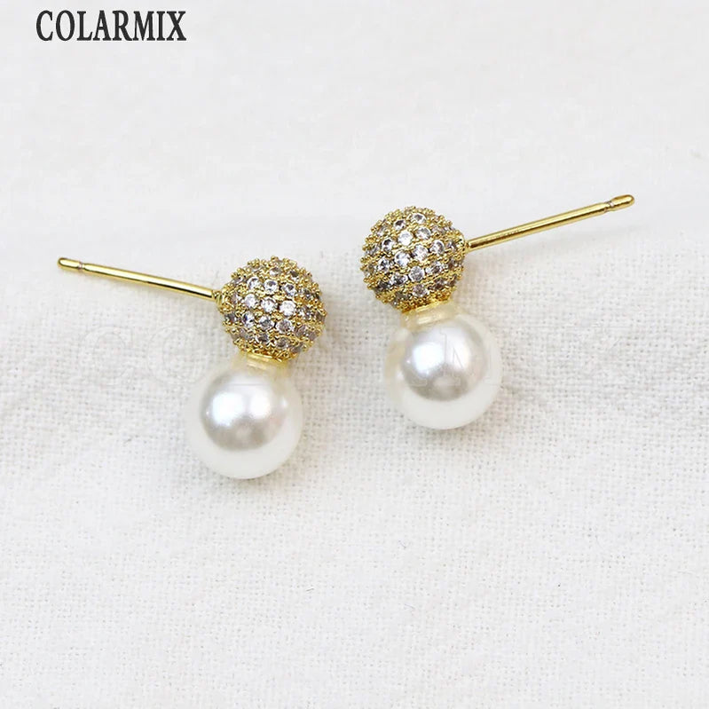 10 Pairs Zirconia Ball shape Earrings Metallic Pearls Beads Design Elegant Women Gift Fashion Jewelry 30852