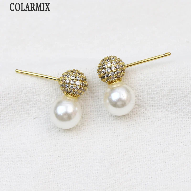 10 Pairs Zirconia Ball shape Earrings Metallic Pearls Beads Design Elegant Women Gift Fashion Jewelry 30852