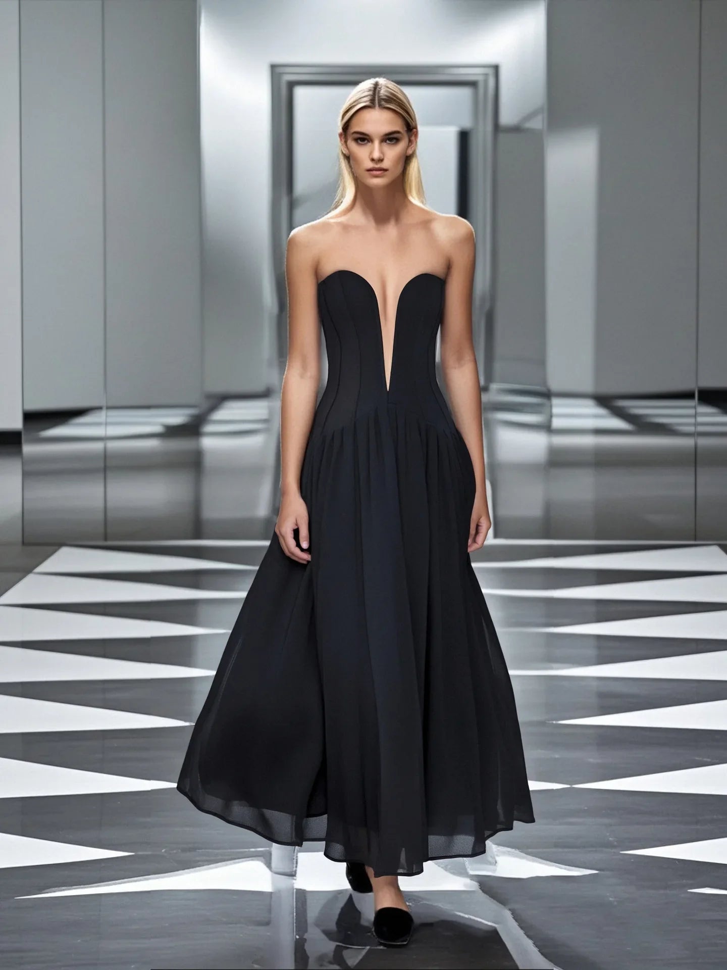 Black Color Women Sexy Strapless Off the Shoulder Straight Long Bandage Dress Celebrate Birthday Party Cocktail Outfit