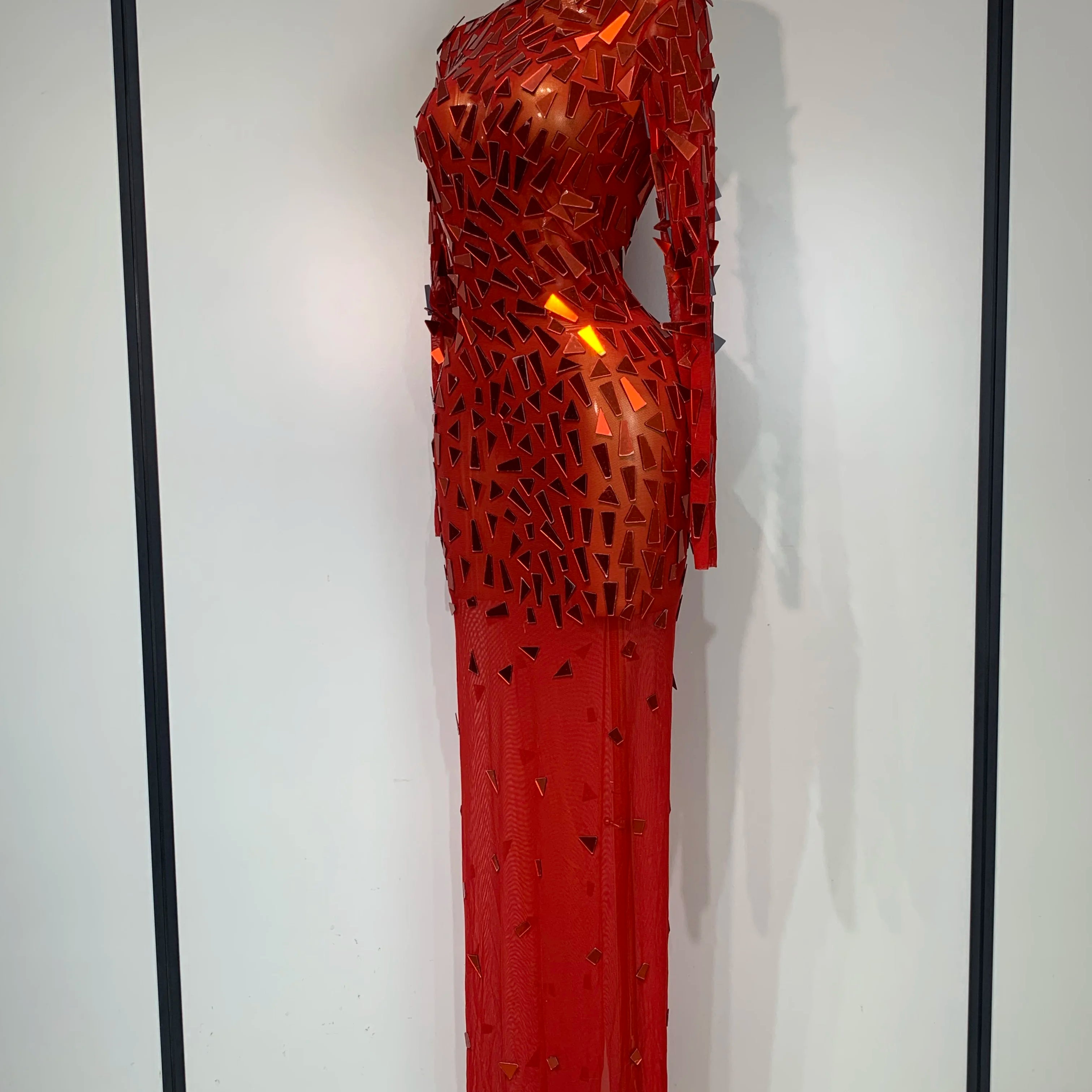 Sparkly Sequin Red Long Dress Luxury Birthday Celebrate Wedding Evening Prom Clothing Sexy Mesh See Through Strech Evening Gown