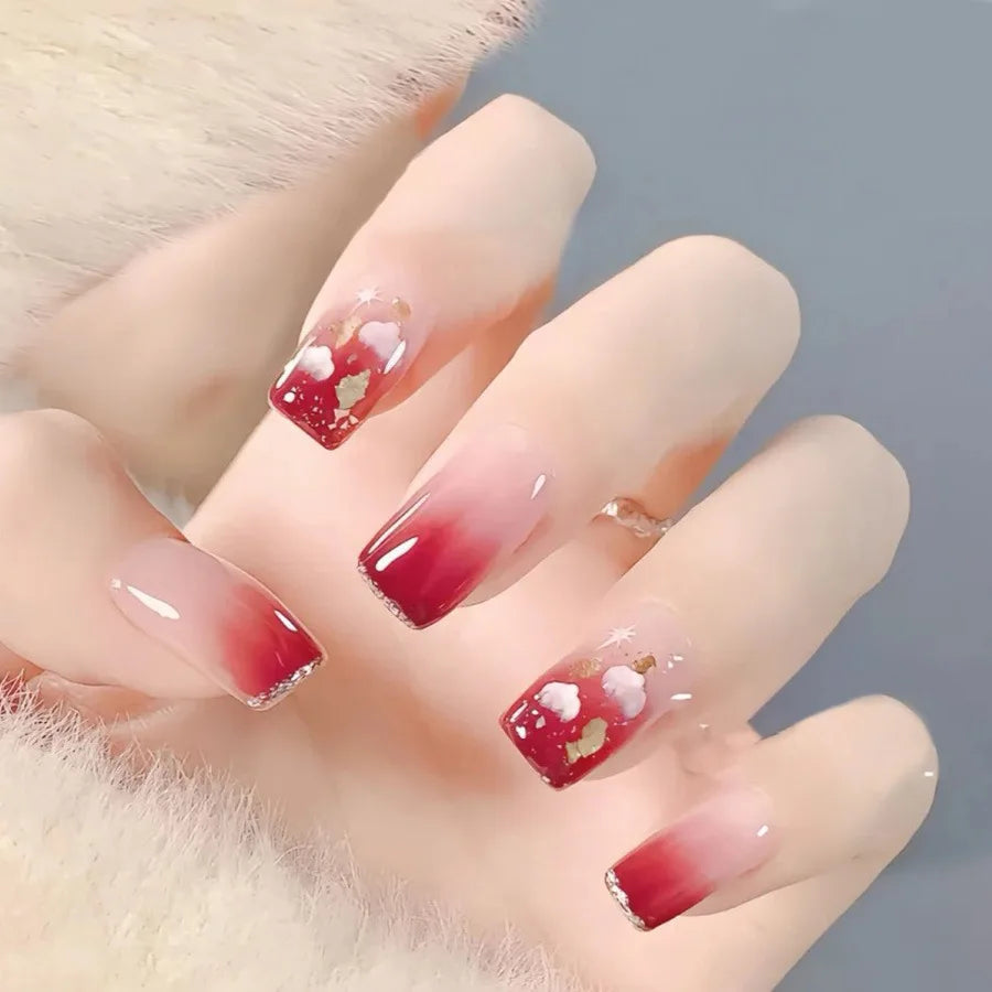 24pcs/set Short medium long fake nails colorful gradient Y2K sunset heart leopard print square ballet tips press on false nail