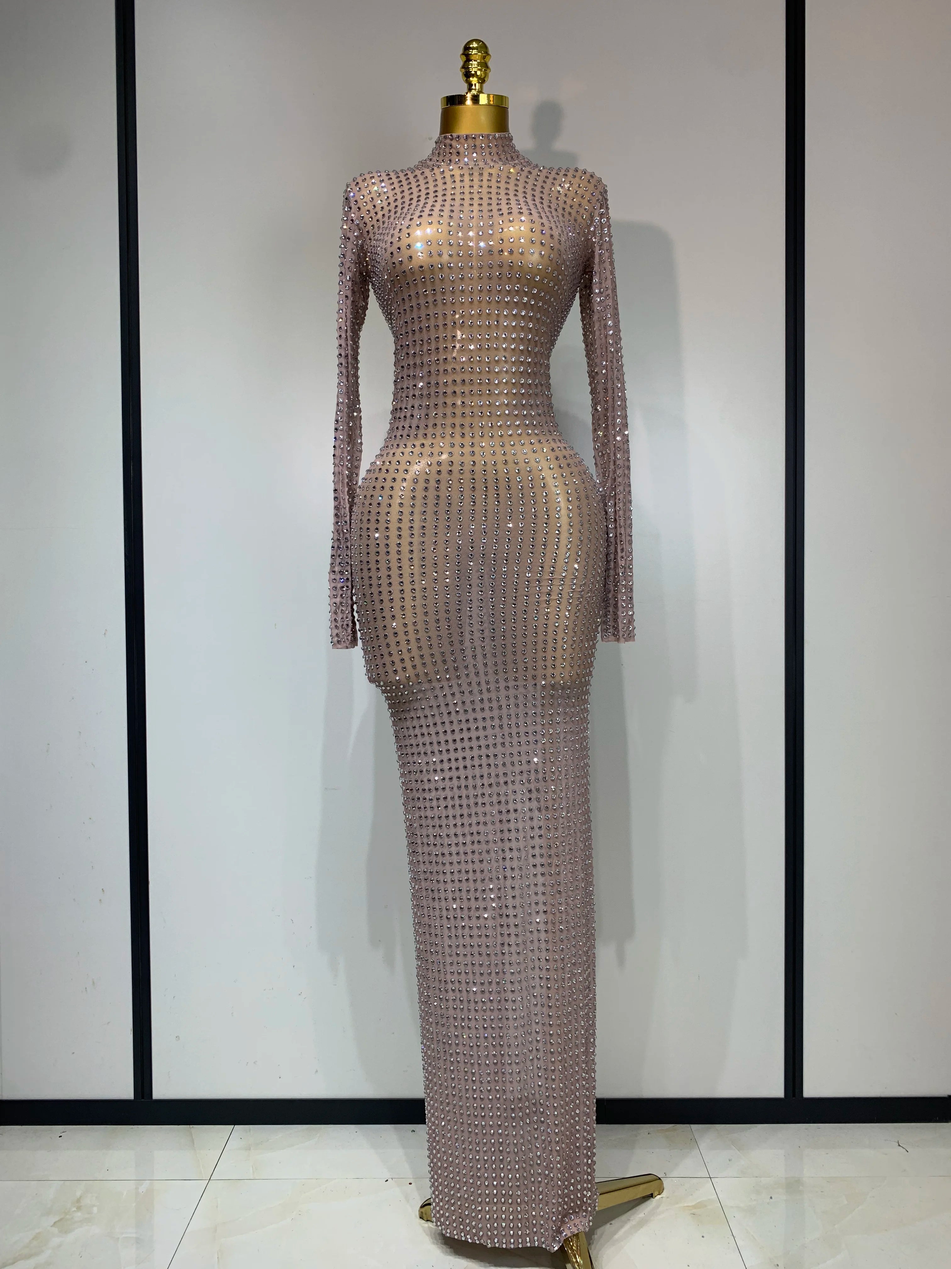 Sparkly Rhinestone Elegant Party Long Dress Celebrity Evening Luxury Birthday Nightclub Prom Gown Singer Dancer Stage Outfit