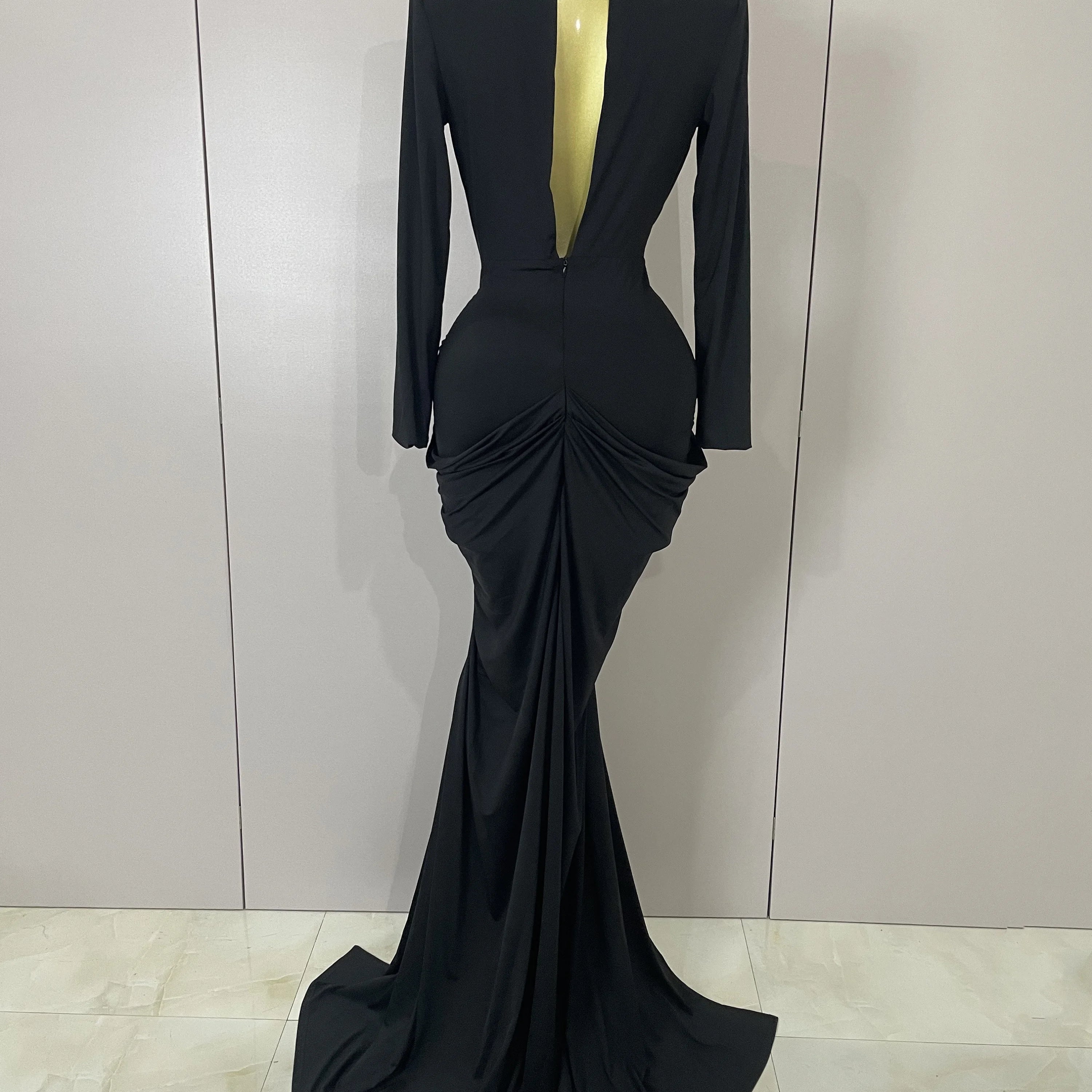 Sexy Deep V-Neck  Long Sleeve Bodycon Long Dress 2025 New Women Spring Elegant Evening Party Celebrate Cocktail Outfit Vestido