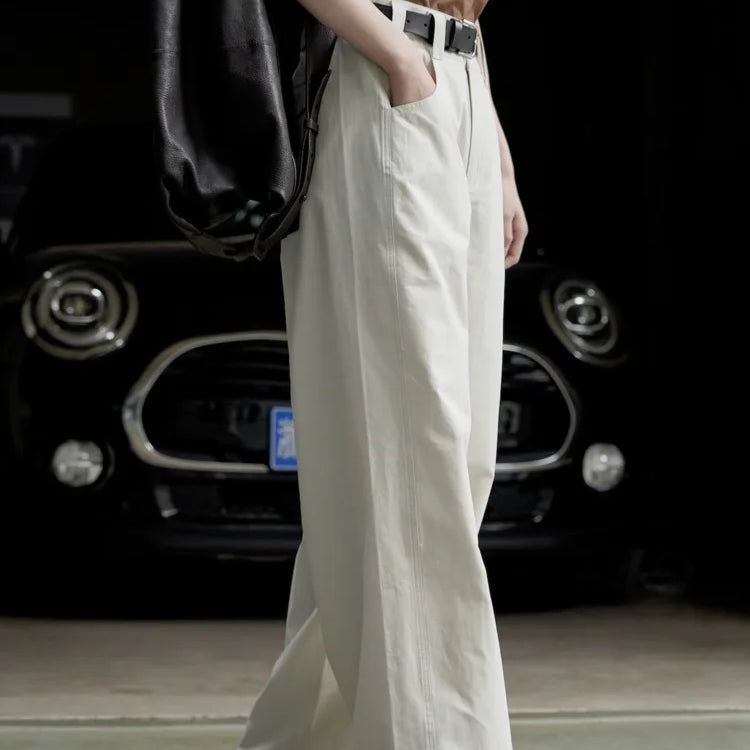 [LANMREM] Streetwear Straight Wide Leg Pants For Women High Waist Solid Trousers Female Fashion Jeans Spring New 26D2373