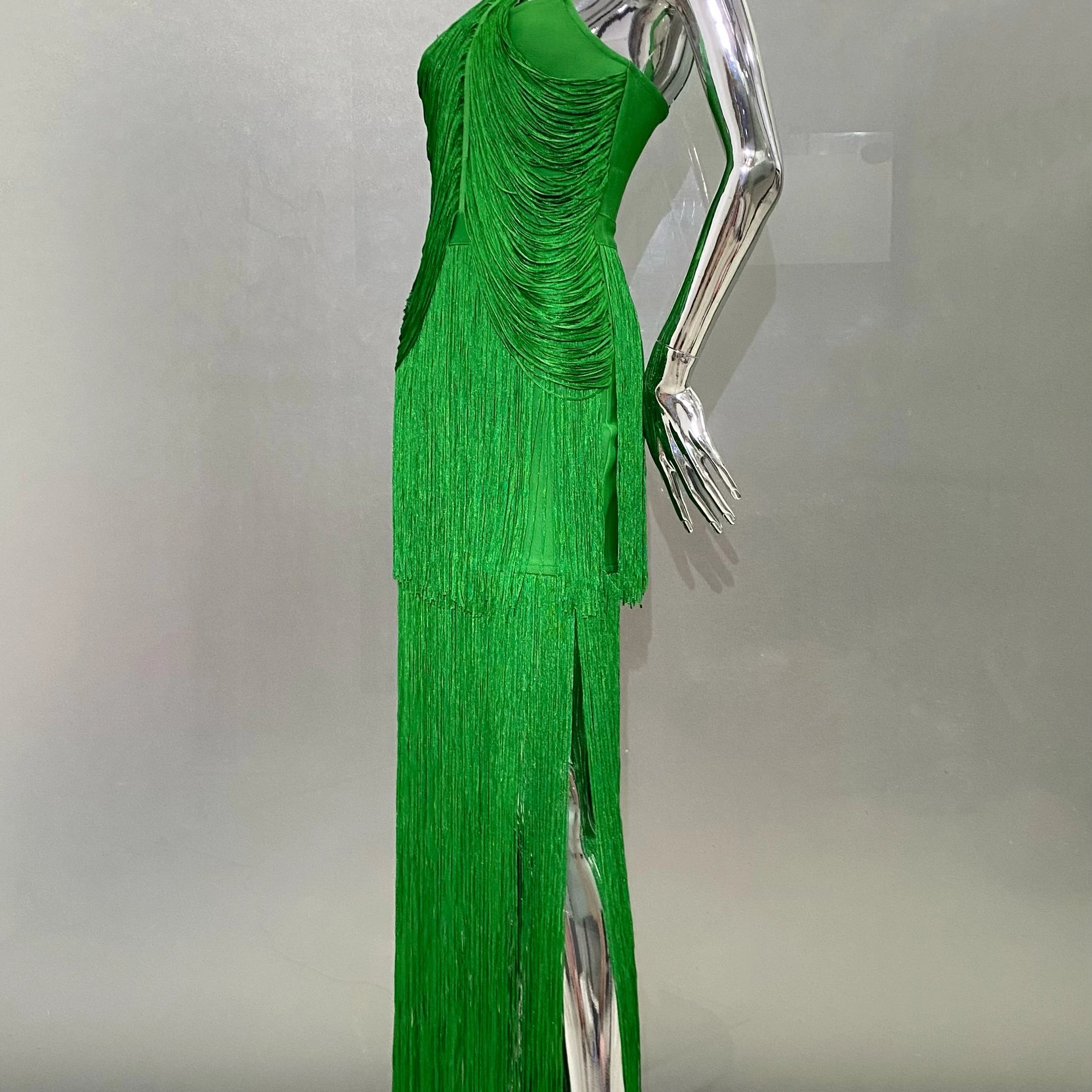 STOCK High Quality Super Shining Diamond Tassel Sexy V-Neck Mini Dress Fashion Woman Birthday Party Outfit Performance Costume