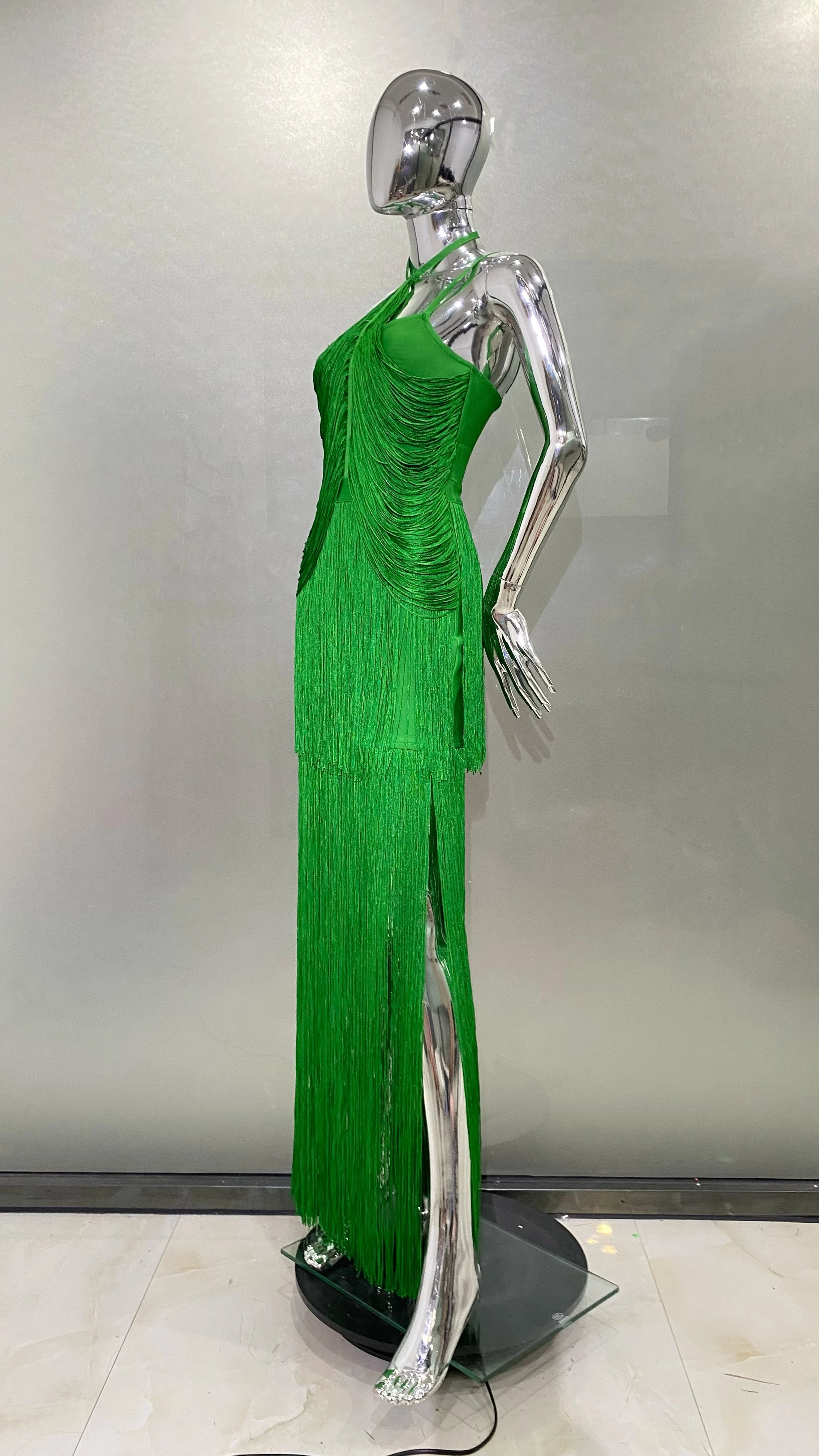 STOCK High Quality Super Shining Diamond Tassel Sexy V-Neck Mini Dress Fashion Woman Birthday Party Outfit Performance Costume