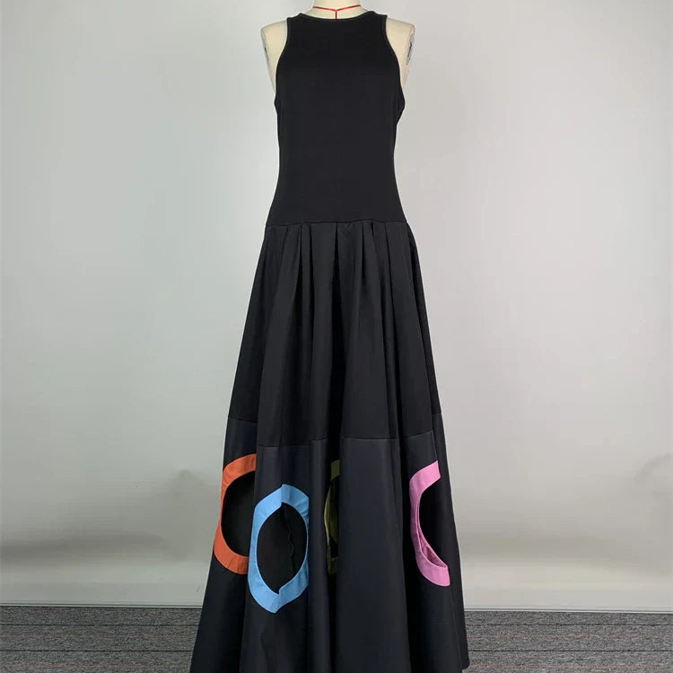 UOOZEE New Summer Women Elegant Party Evening Maxi Dresses Fashion Rainbow Printed Hollow High Waist A-line Long Dress