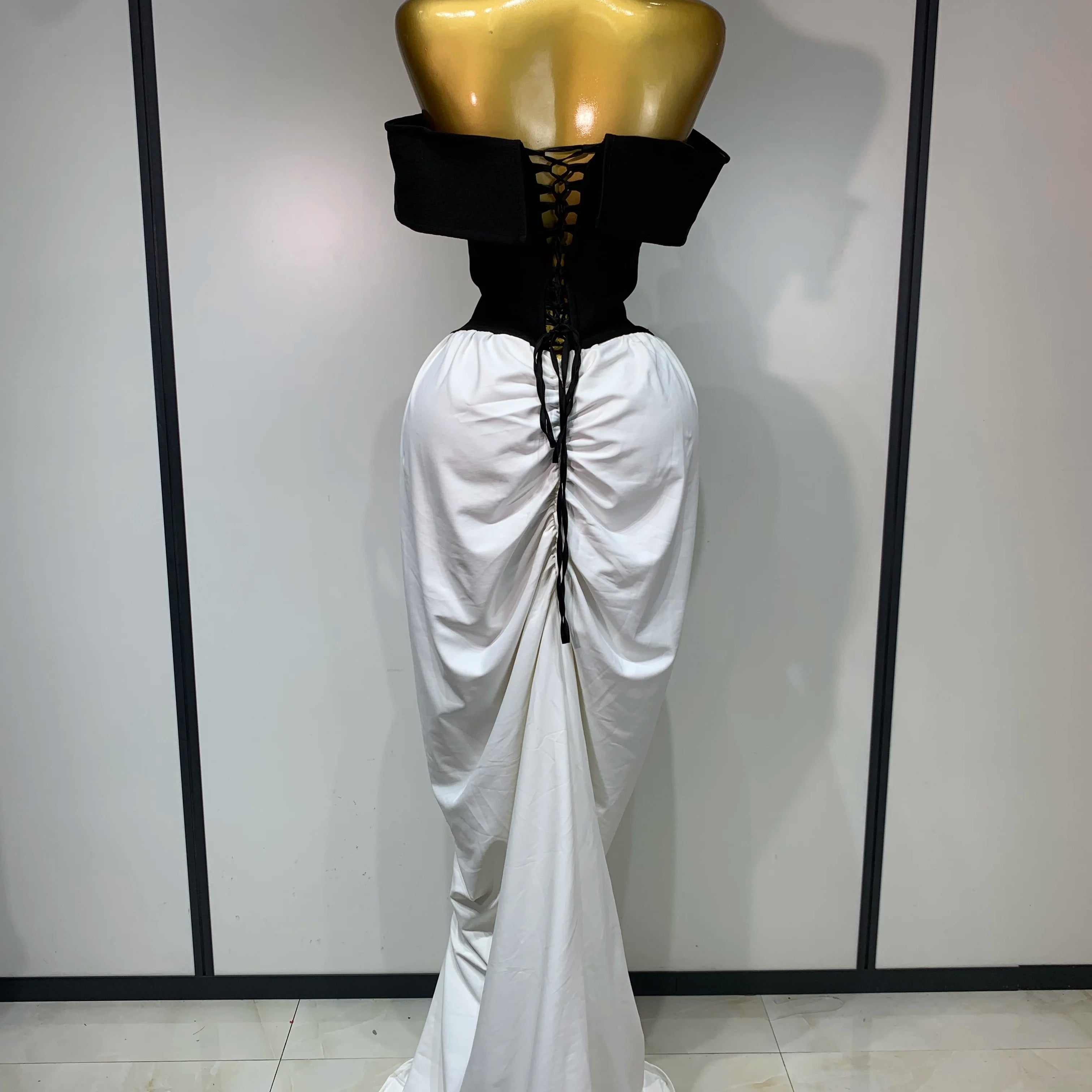 Women Sexy Off Shoulder Black And White Bandage Mermaid Long dress 2025 Formal Evening Party Elegant Luxury Birthday Dress