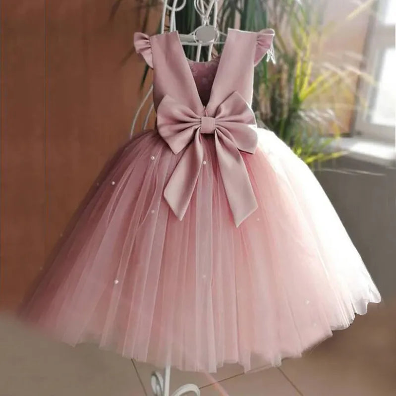 Fashion Wedding Birthday Party Dress Christams Dress For Girl 1-5 Years Girls Dress Elegant Tutu Vestidos Kids Clothes 767-Pink