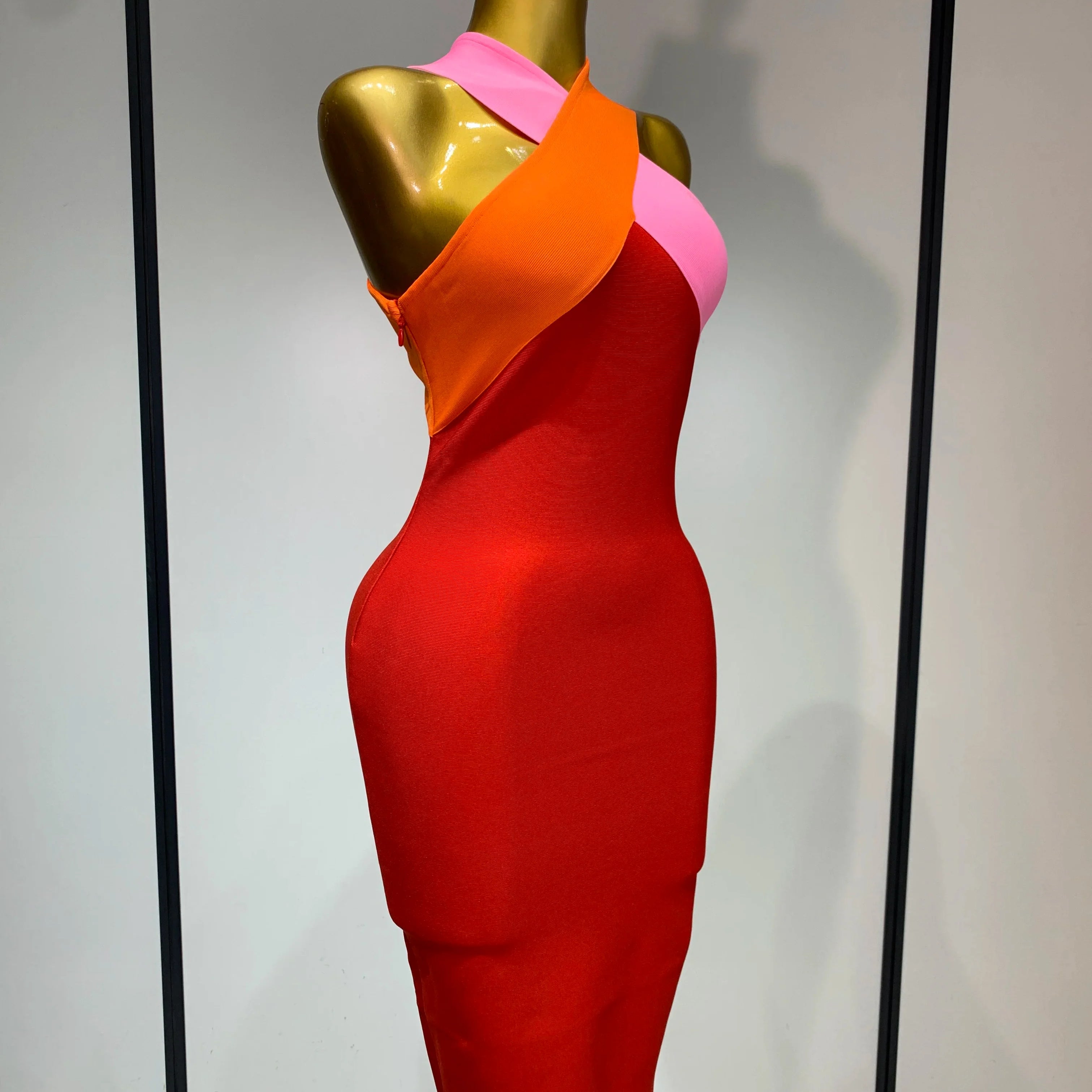 Women Sexy Backless Patchwork Bodycon Bandage Dress  Celebirty Elegant Evening Party Carnival Luxury Birthday Dresses