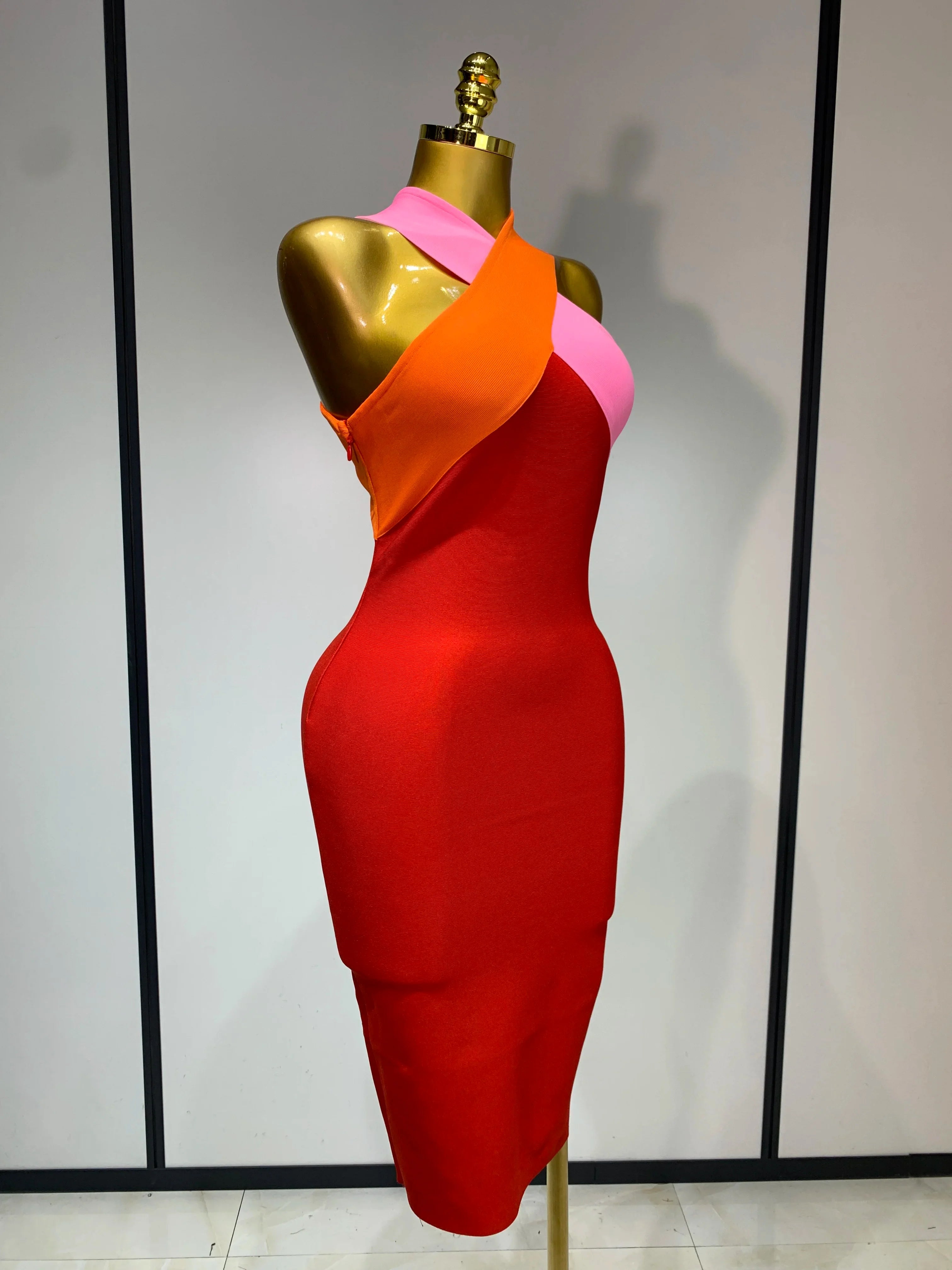 Women Sexy Backless Patchwork Bodycon Bandage Dress  Celebirty Elegant Evening Party Carnival Luxury Birthday Dresses