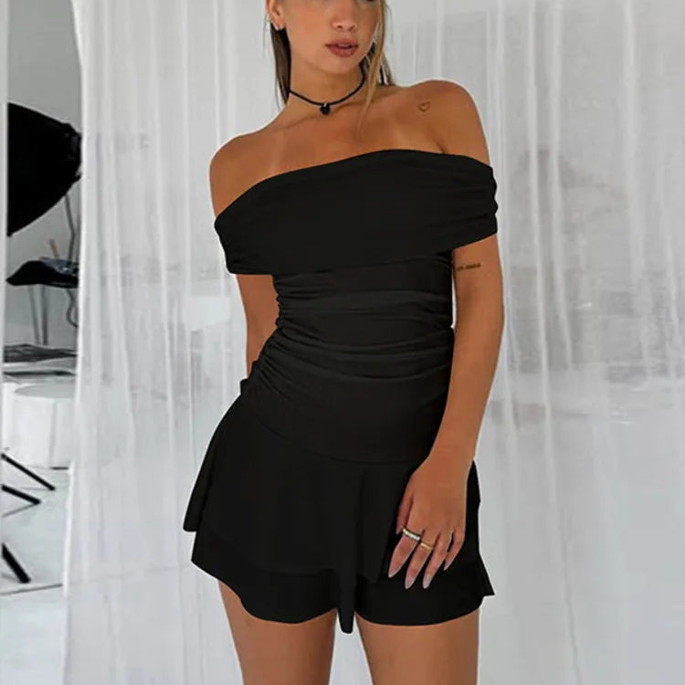 Off-shoulder Strapless Sexy Mini Dress For Women Robe Elegant Sleeveless Backless Ruched Skinny Club Party Dress