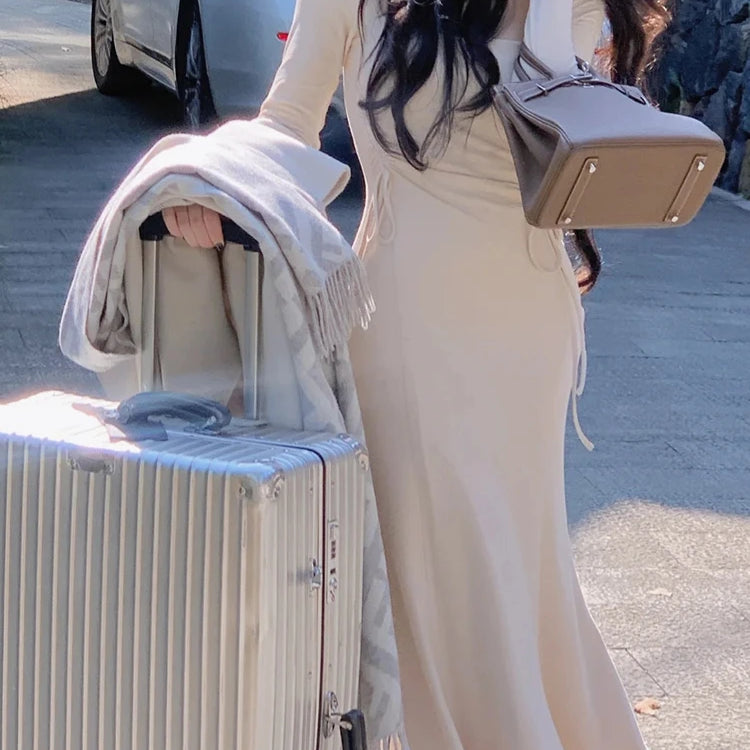 Women Fashion Vintage Chic Midi Dress Elegant Casual Bodycon Slim Party Birthday Dresses Female One Pieces Robe Clothes Mujers