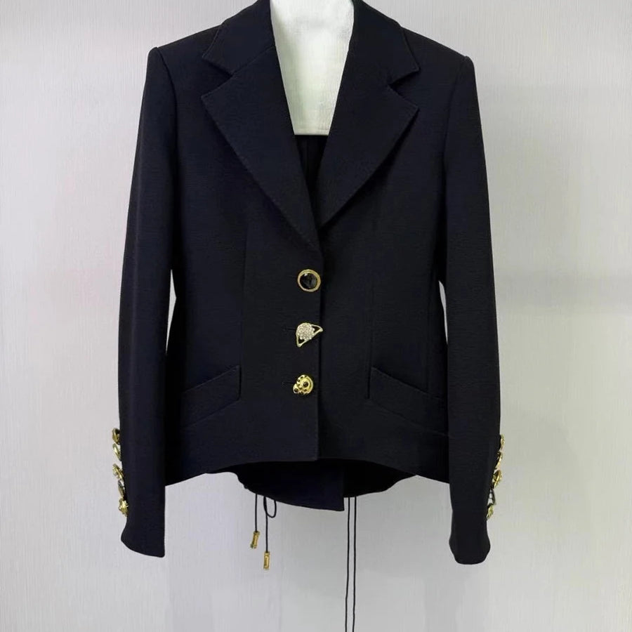 TWOTWINSTYLE Solid Slimming Jackets for Women Lapel Long Sleeves Patchwork Irrgular Button Temperament Jacket Female Fashion New