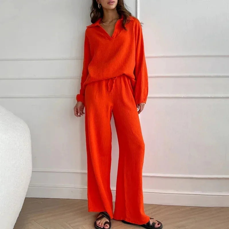 2024 Summer Fashion New Plus Size Women's Wear Set with Polo Collar Cotton Hemp Pants Elegant Solid Color Two Piece Set