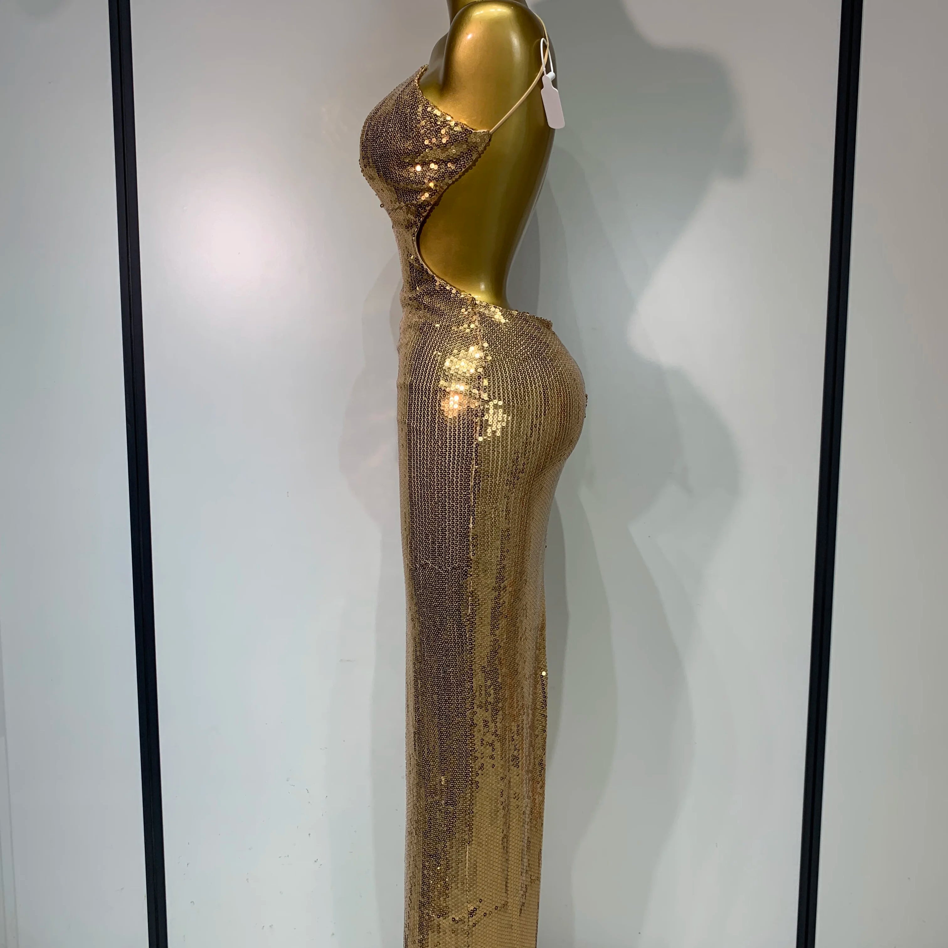 Luxury Sexy Backless Halter Gold Glitter Sequins Maxi Long Dress Elegant Sparkly Evening Party Club Dress Wedding Guest Gown