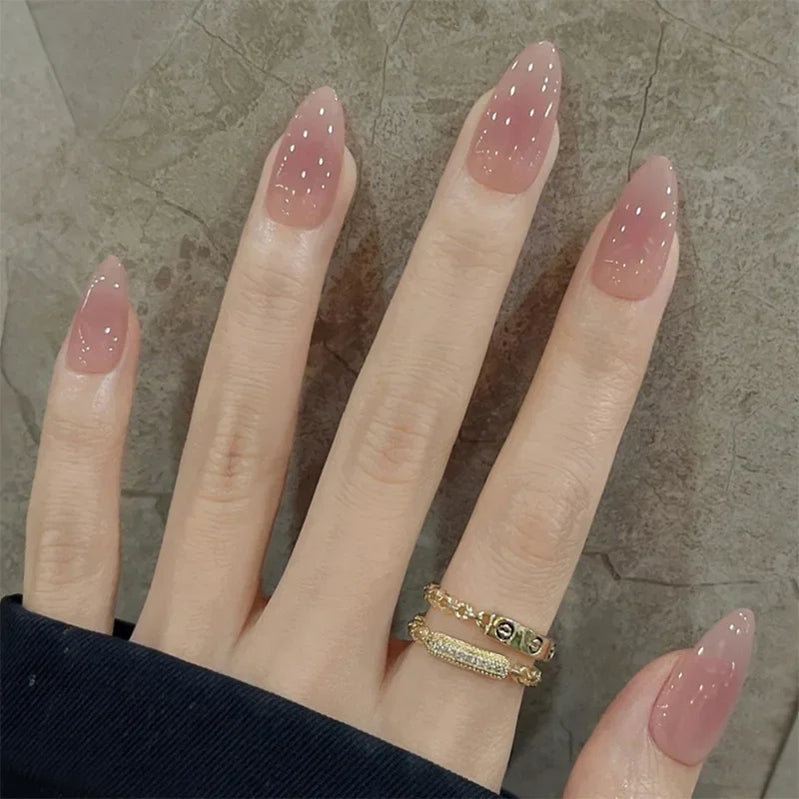 24Pcs Medium Almond Rainbow Colors Gradient Press on Nails Full  Cover Summer Cat Eye Design Wearing Fake Nails with Jelly Glue