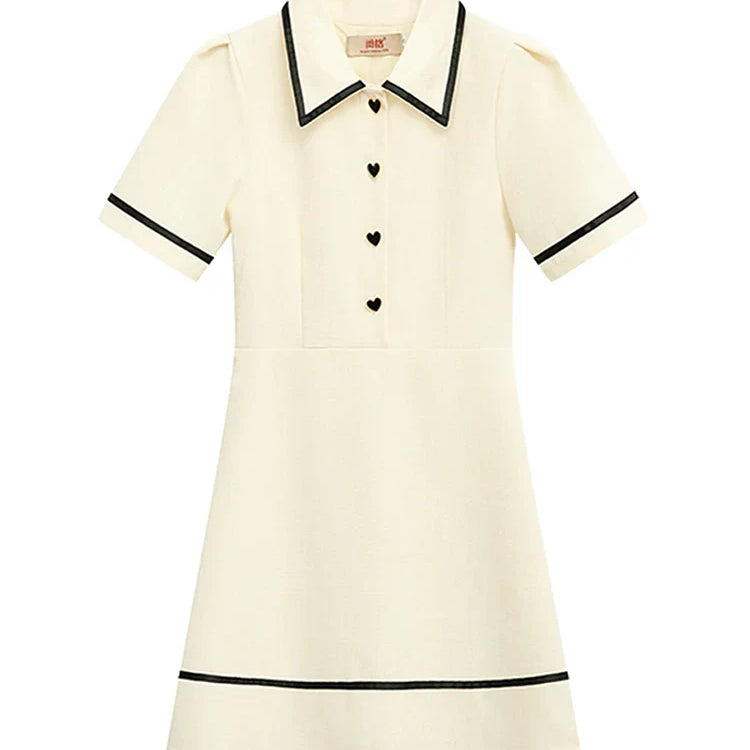 Women's Summer Puff Sleeves Turndown Collar Polo Shirt Dress French Cute Classic Preppy Style Golf Tennis Mini Dresses Y2K Beige CHINA
